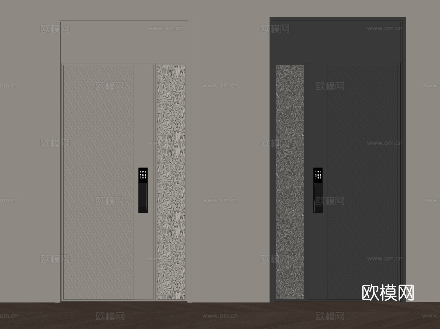 现代子母门 防盗门su模型