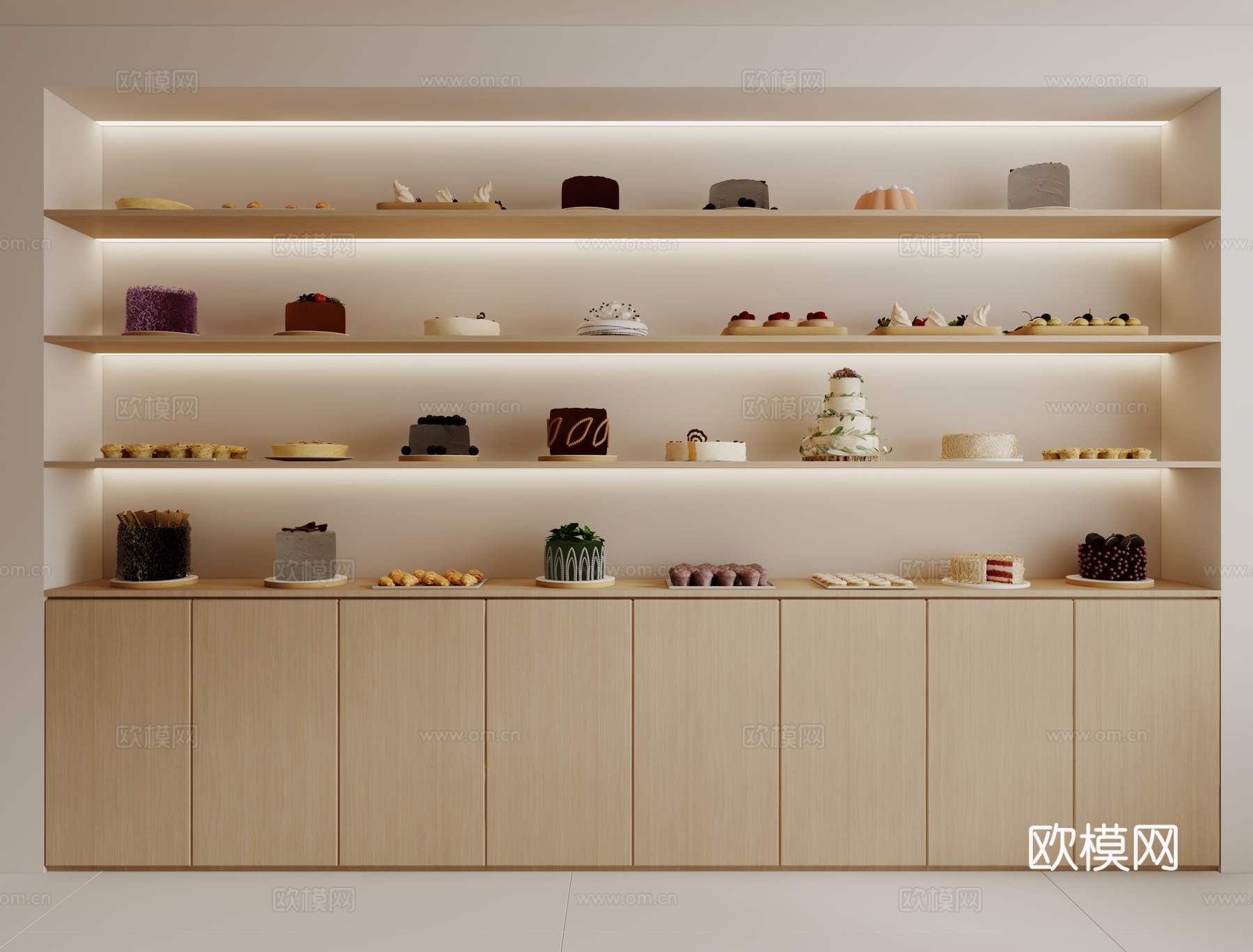 现代面包房蛋糕糕点展柜3d模型下载