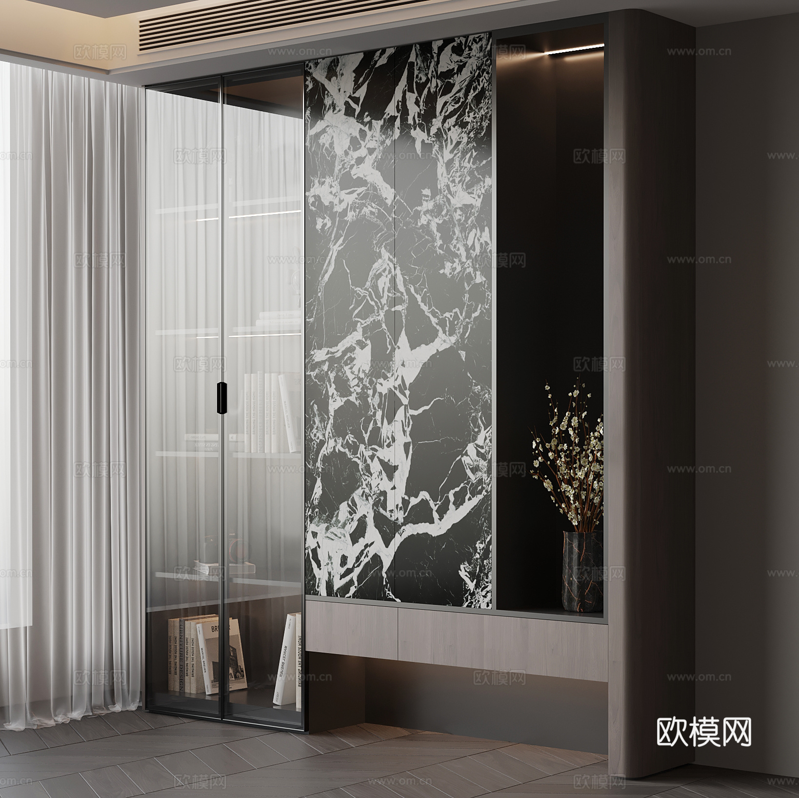 现代意式书柜 置物柜 装饰柜su模型