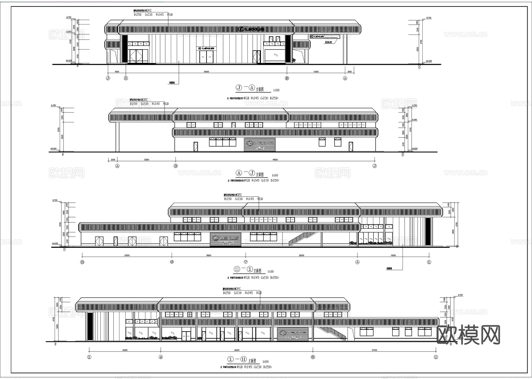 雷克萨斯汽车4S店专卖店 最新全套施工图设计cad施工图