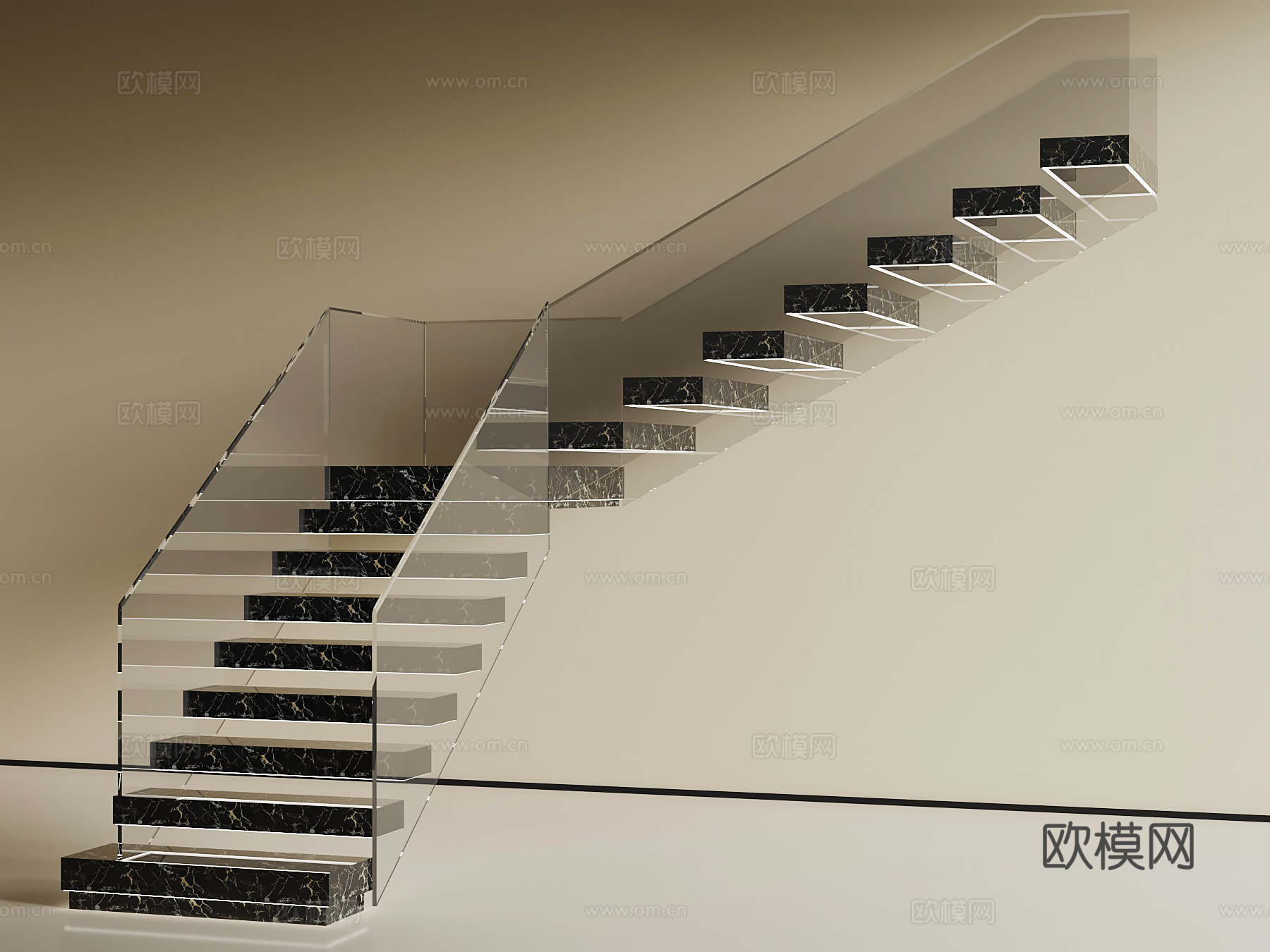 现代玻璃楼梯su模型