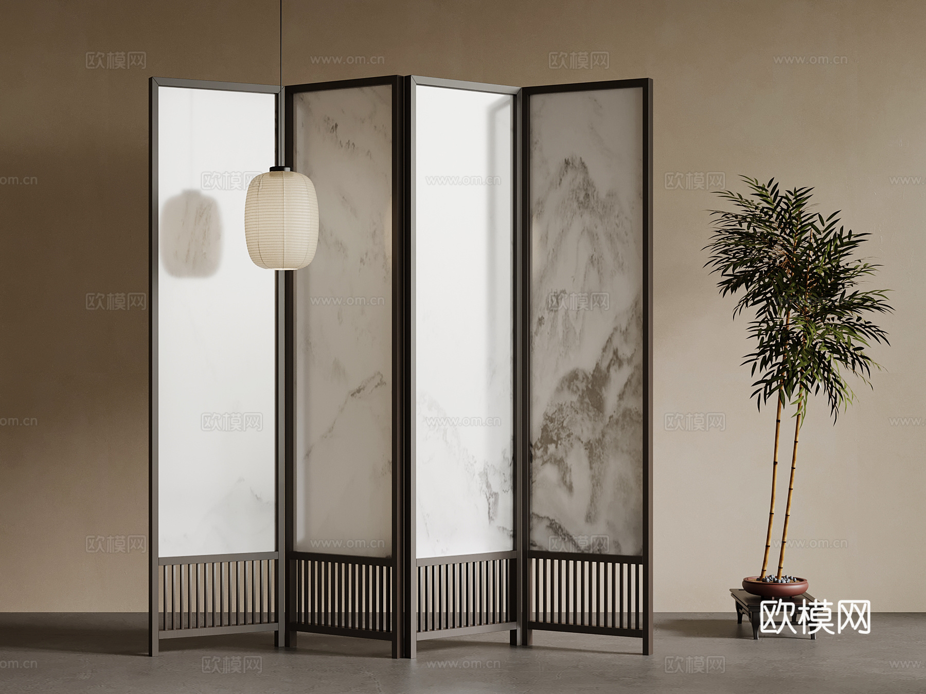 新中式屏风 隔断su模型