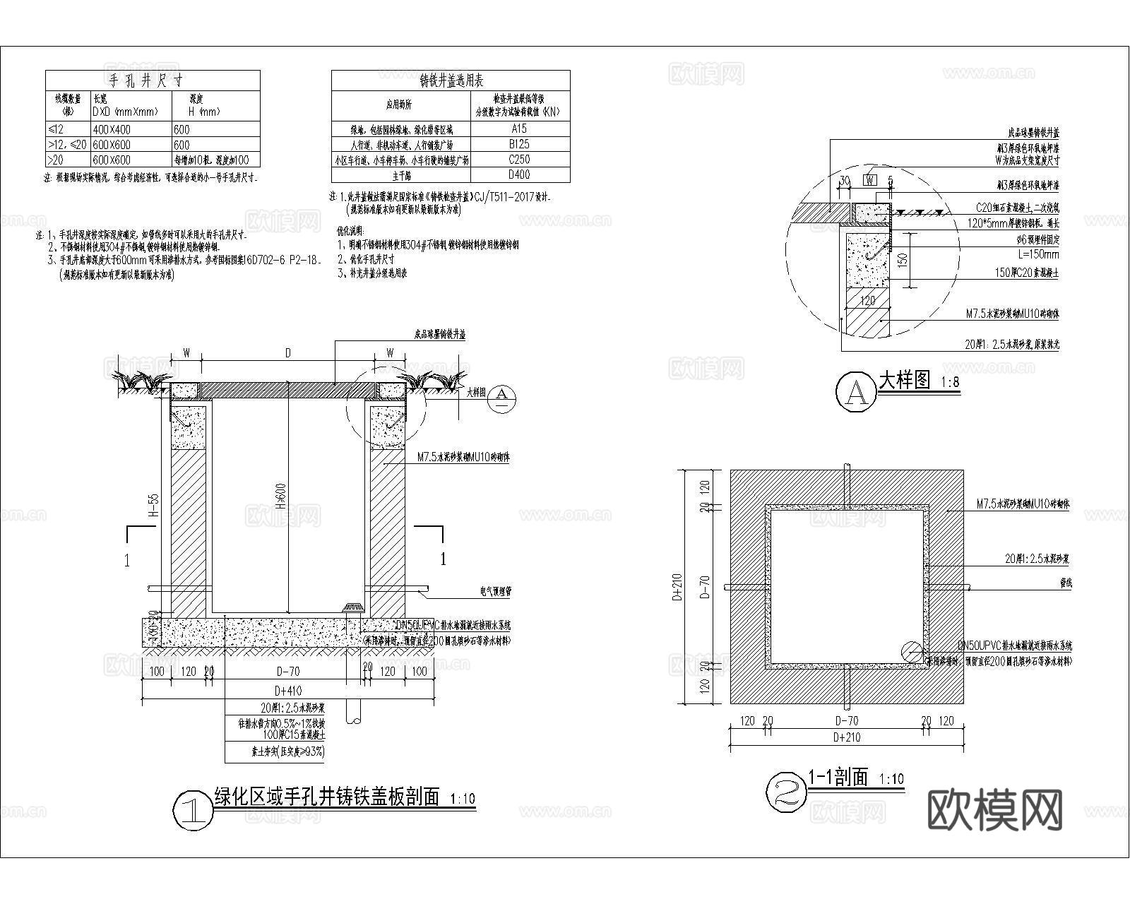 手孔井节点 手孔井详图 手孔井做法 手孔井大样图 电井 人井cad施工图