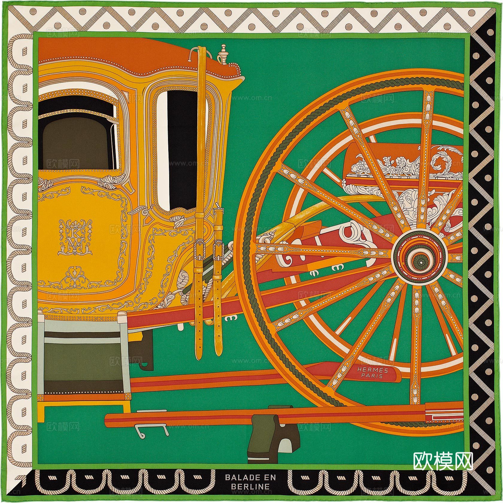 爱马仕丝巾印花图案手绘插画图集8下载