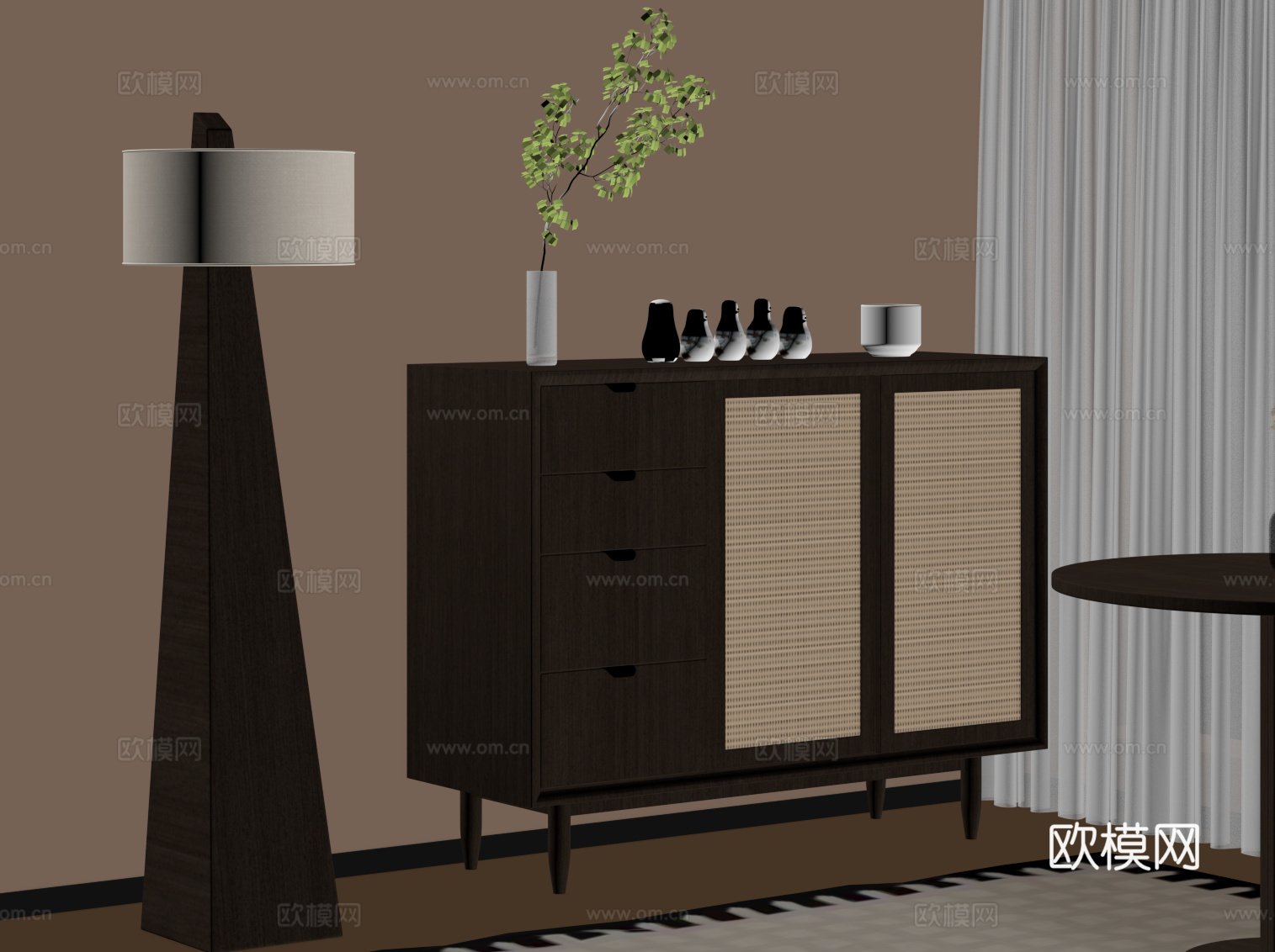 中古风玄关柜 边柜su模型