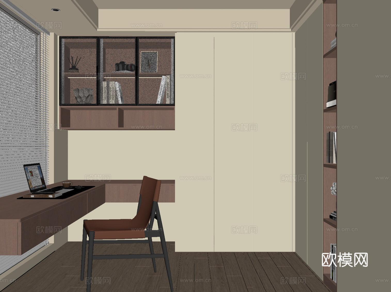 现代书房 书柜 书桌椅su模型