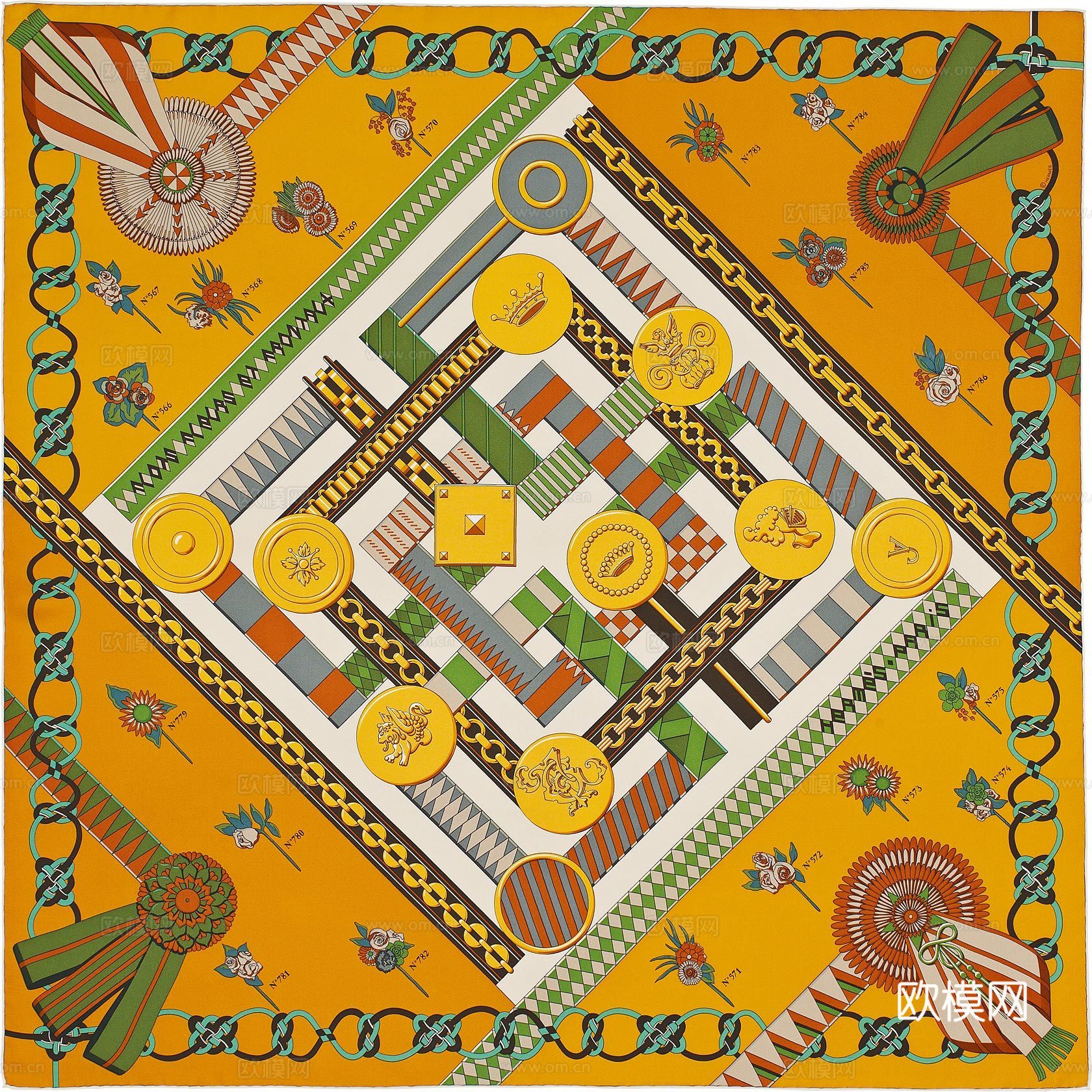 爱马仕丝巾印花图案手绘插画图集76下载