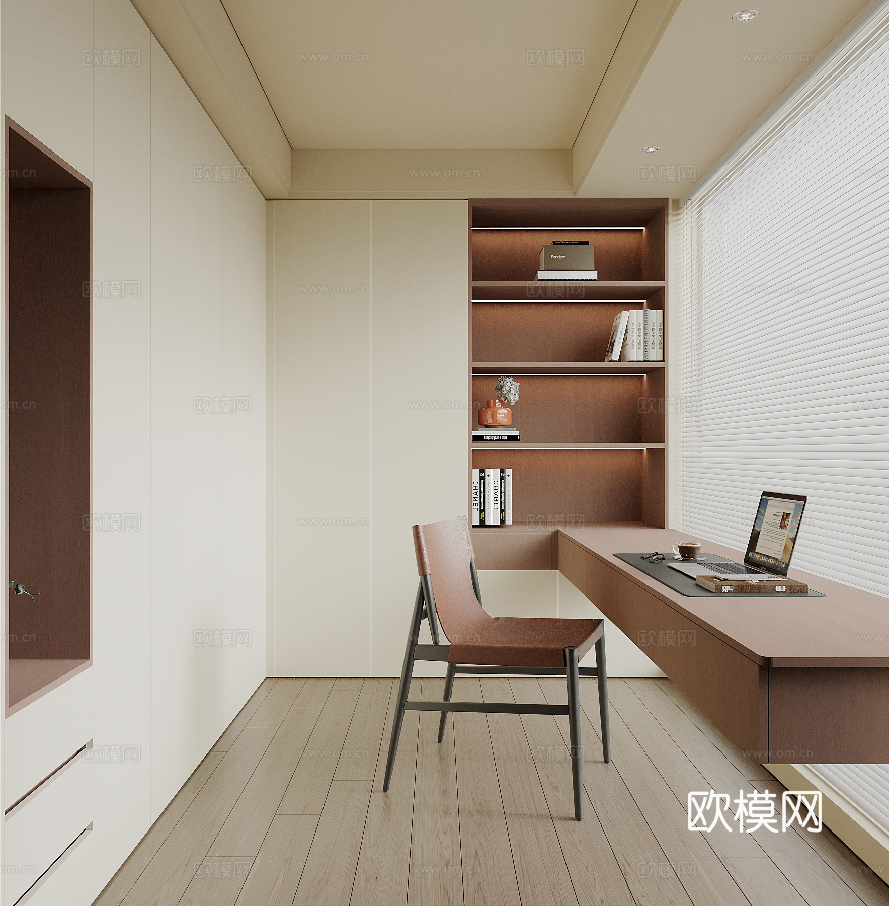 现代书房 书柜 书桌椅su模型