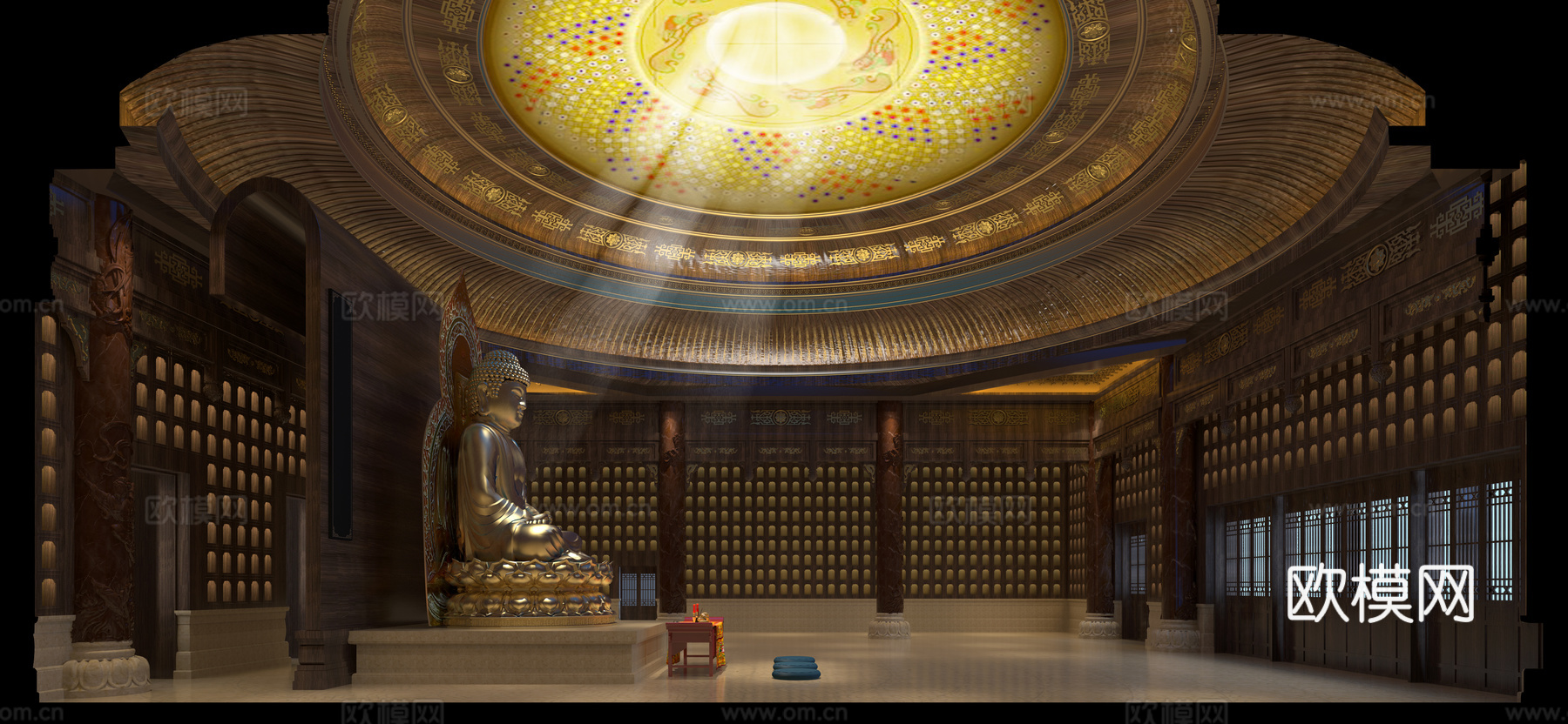 传统中式寺庙大殿3D模型 佛像3d模型下载（渲染图2）