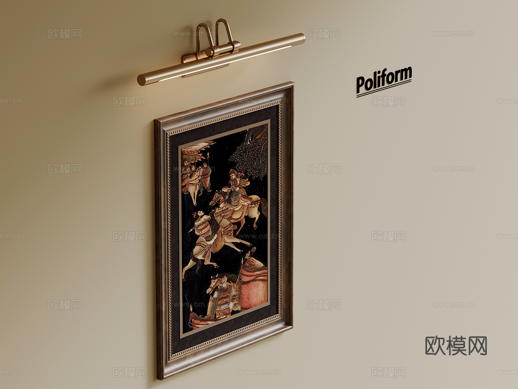 中古风挂画 客厅装饰画su模型