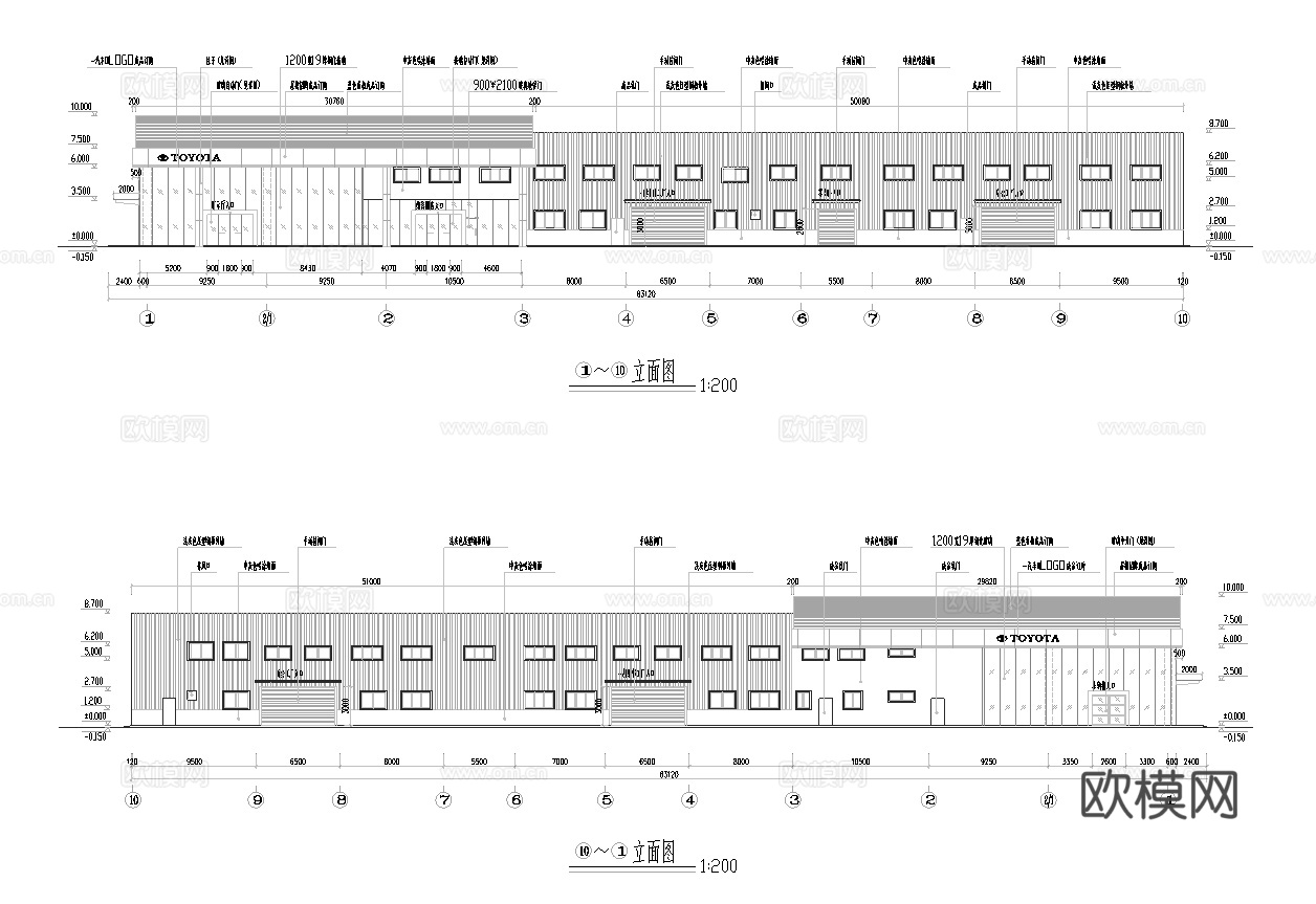 丰田汽车4S店专卖店 最新全套施工图设计cad施工图