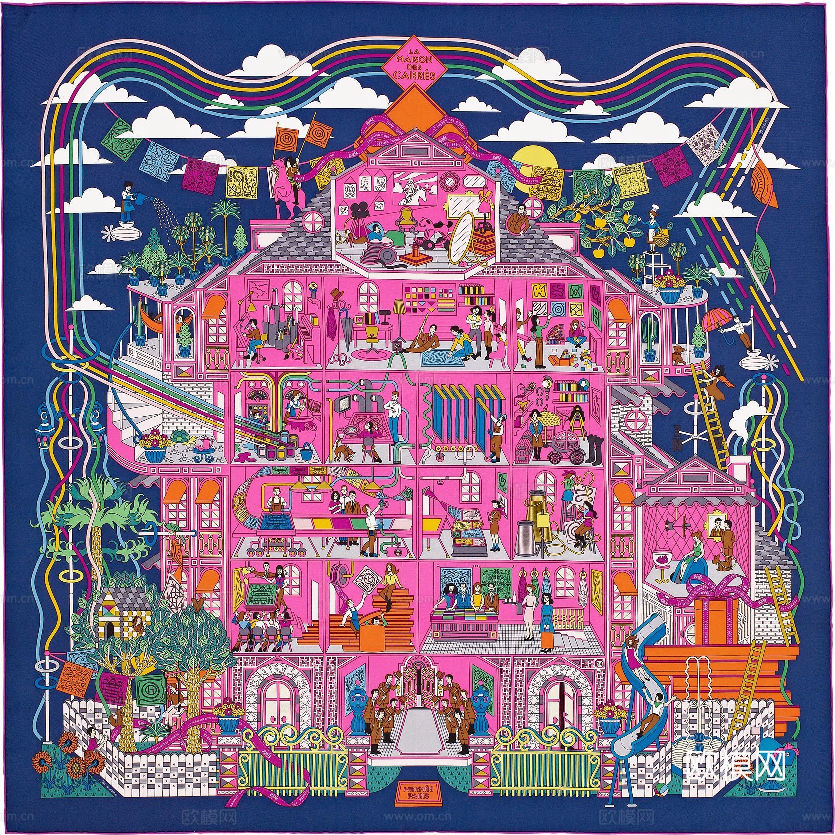 爱马仕丝巾印花图案手绘插画图集37下载