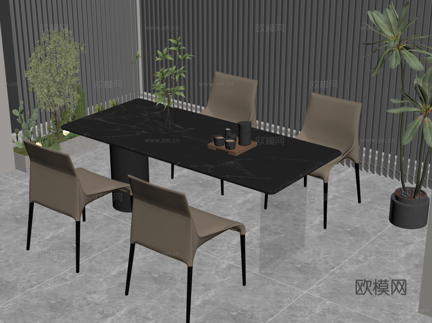 现代意式餐桌椅 条形餐桌su模型