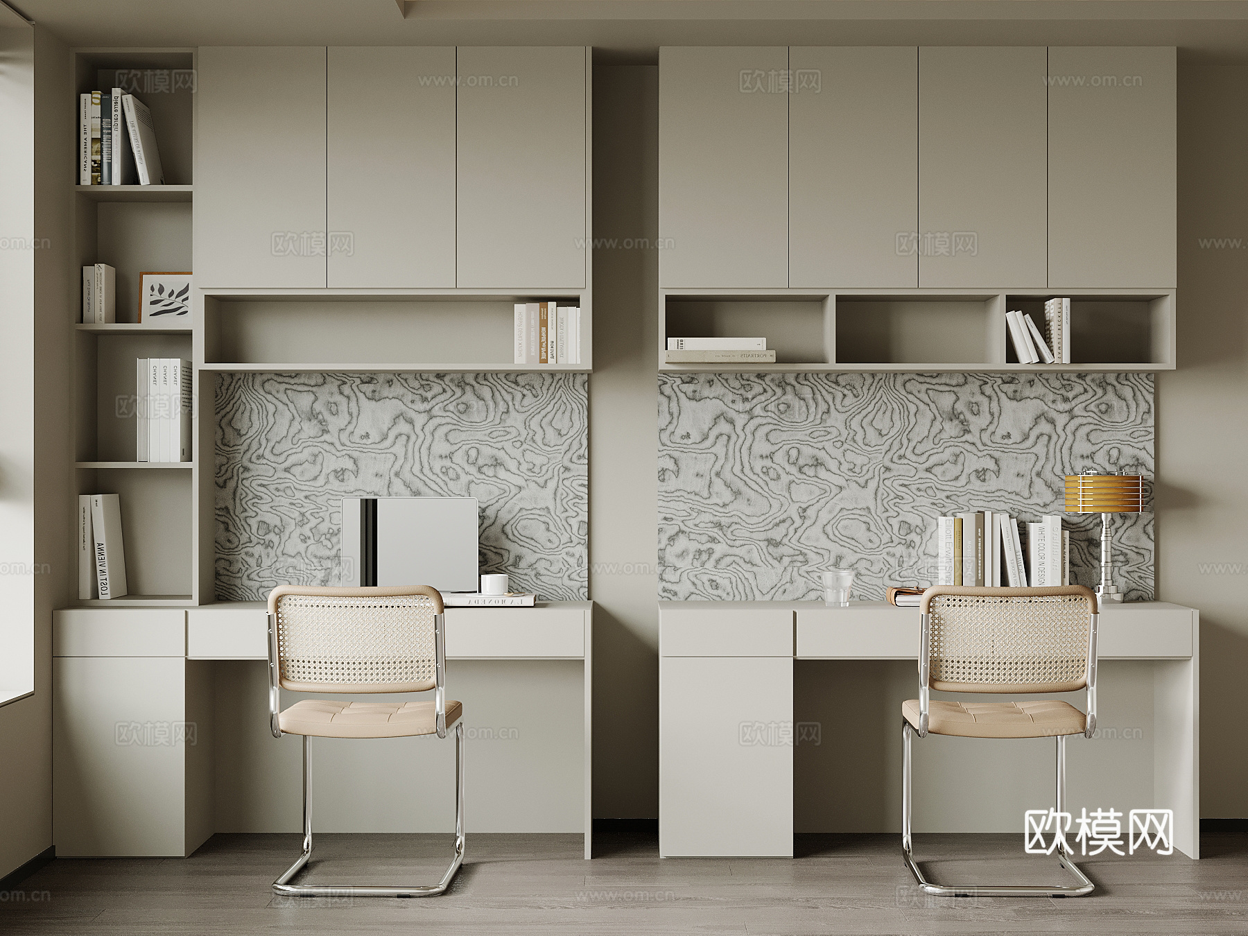 现代书桌椅 书柜su模型