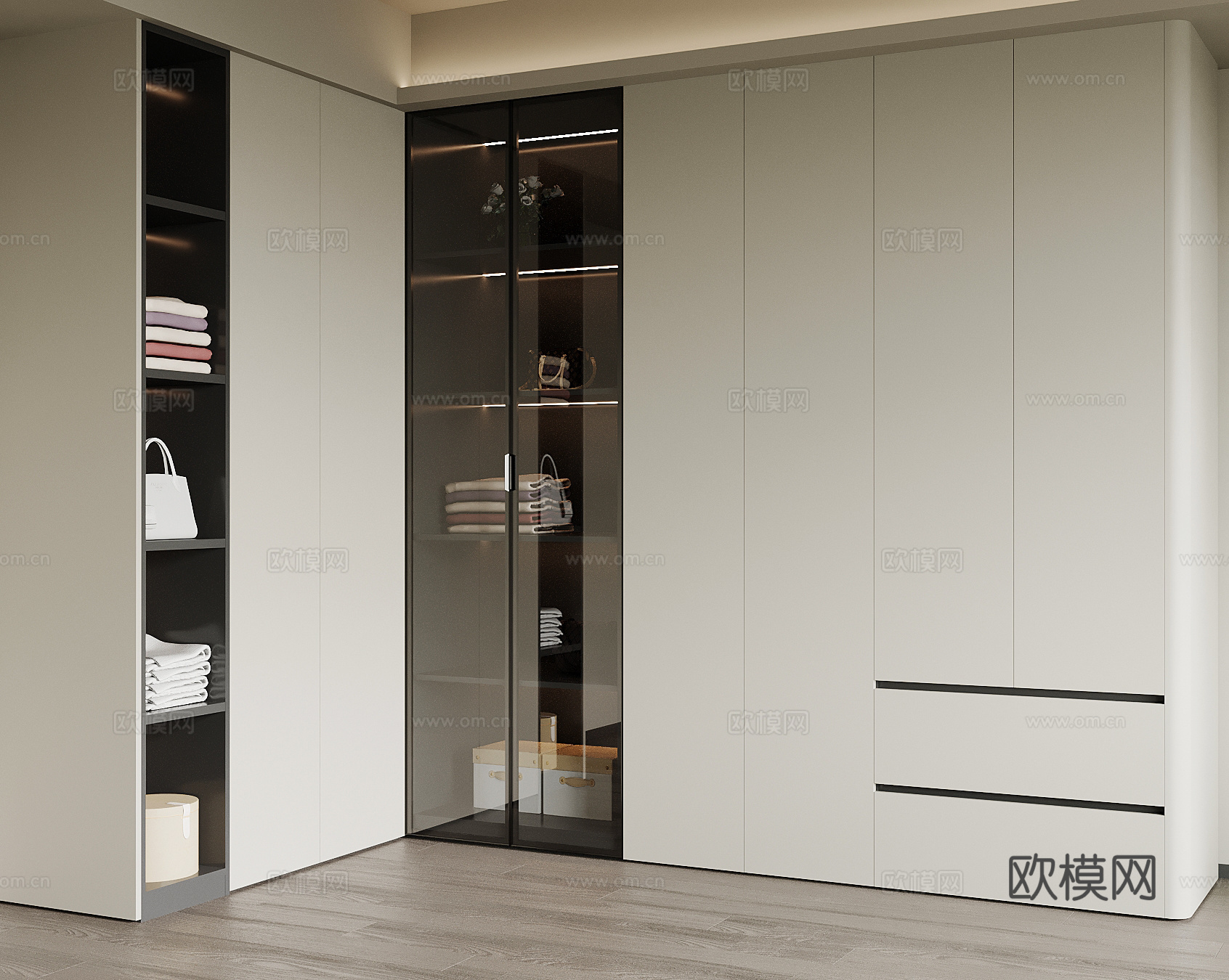 现代衣柜 L型衣柜su模型