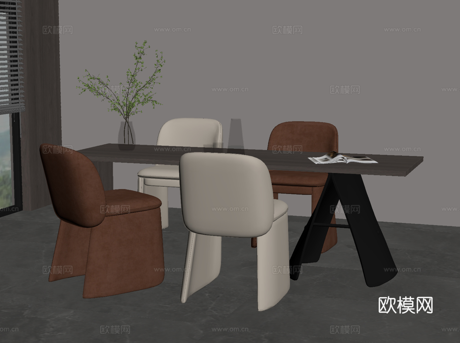 现代意式餐桌椅su模型