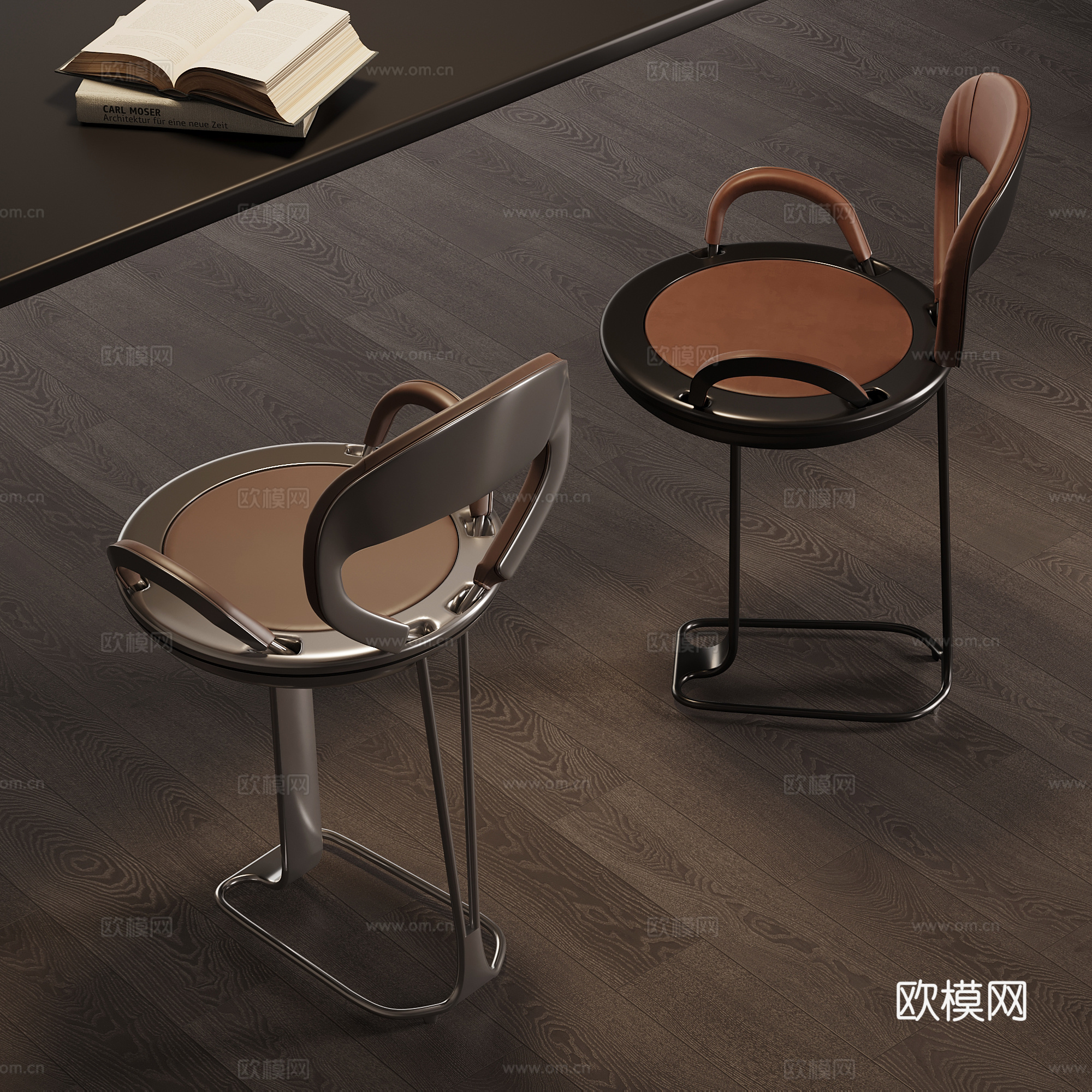 现代意式吧台椅 金属吧台椅su模型