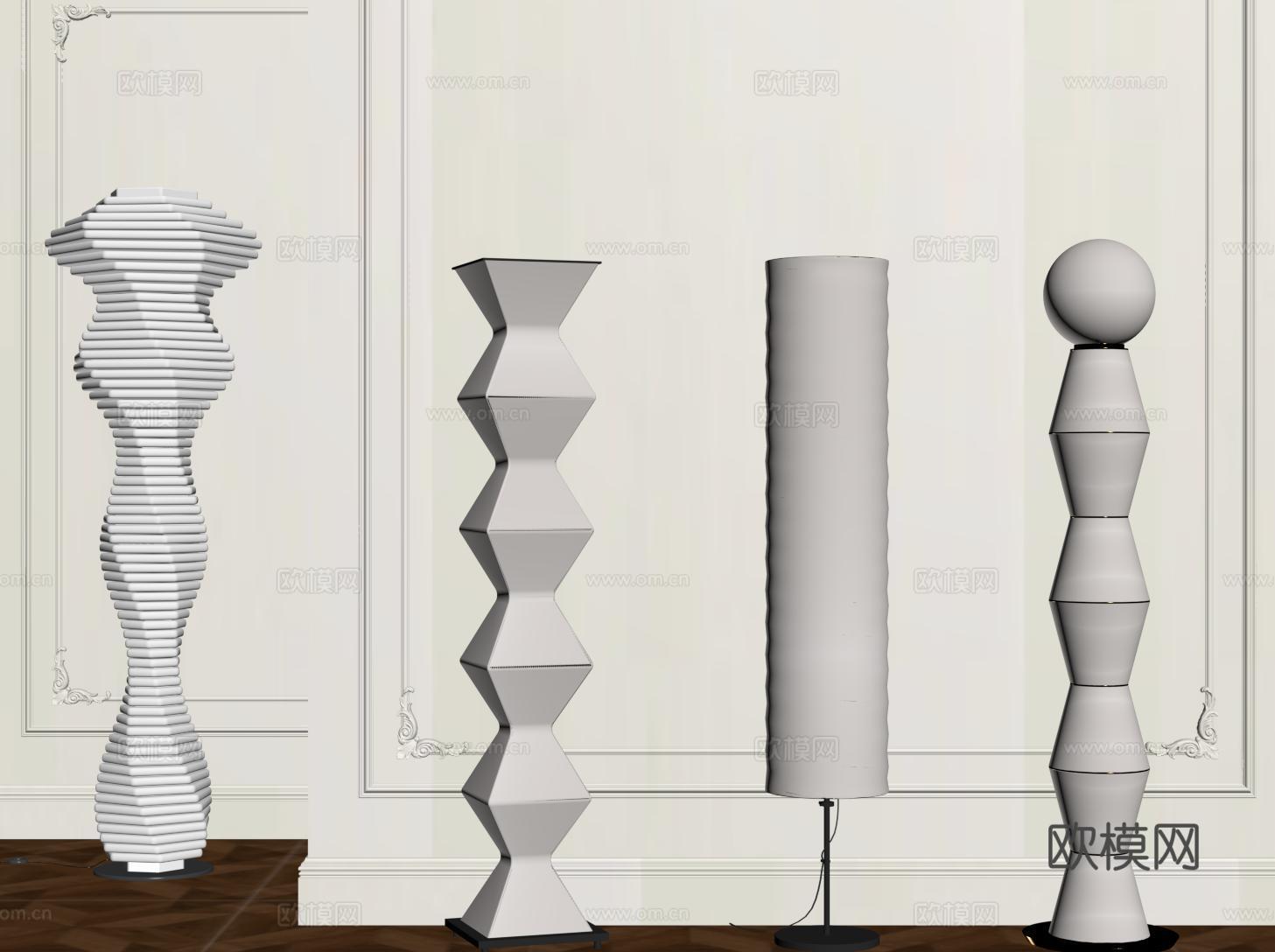 奶油风落地灯 现代落地灯 氛围灯 亚克力落地灯su模型
