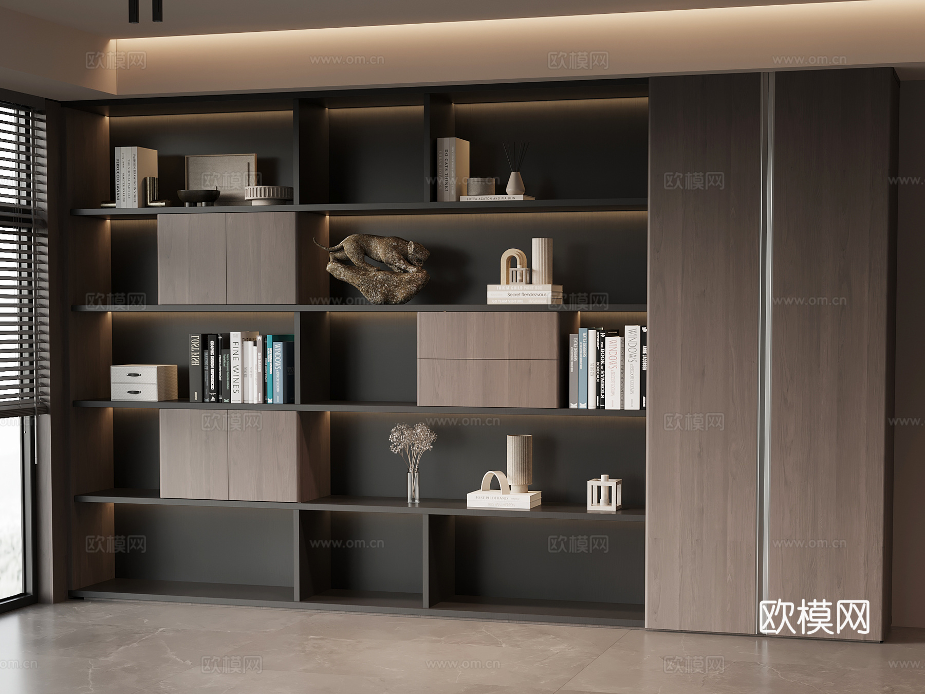 现代意式书柜 置物柜 边柜su模型