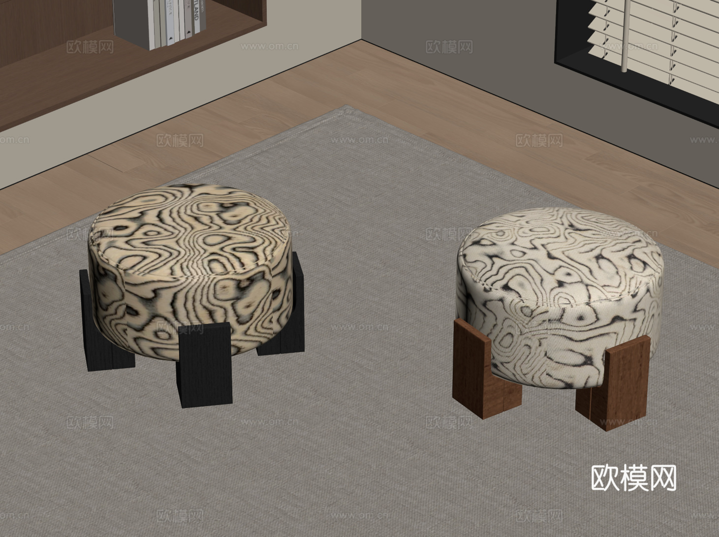 法式中古凳子 小墩子su模型