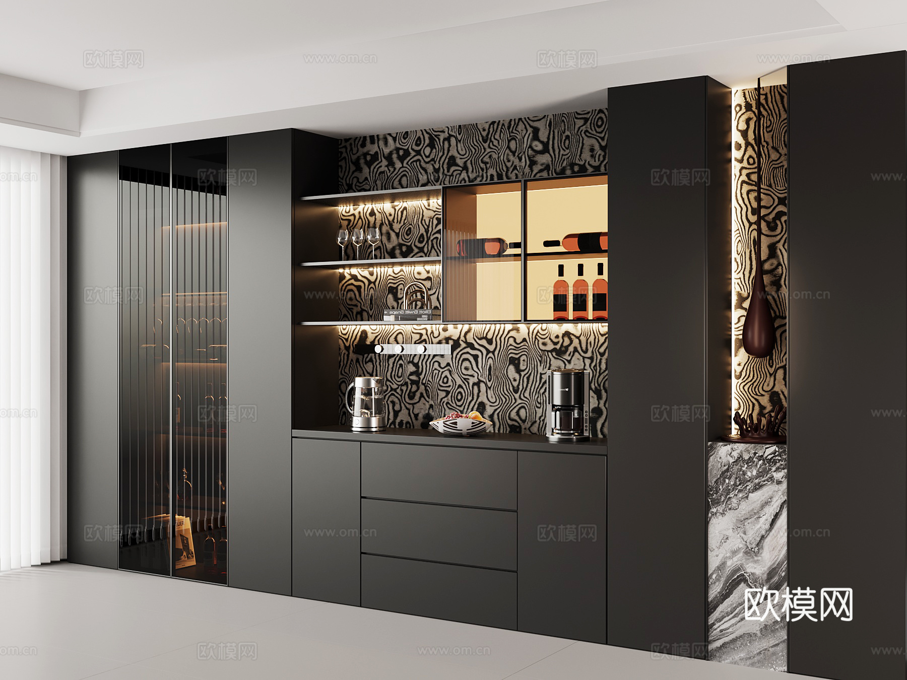现代意式酒柜 餐边柜su模型