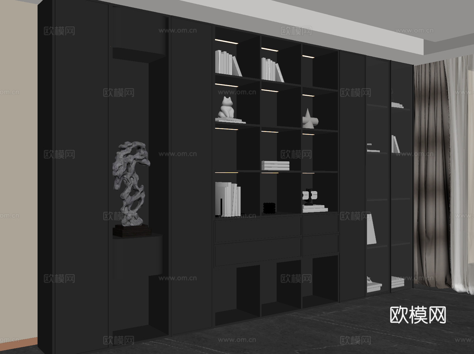 新中式书柜su模型