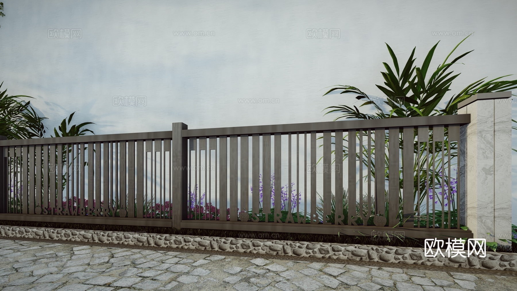 现代生态户外蔬果田园木质葡萄栏杆柑橘围栏护栏彩色水果创意栅栏su模型