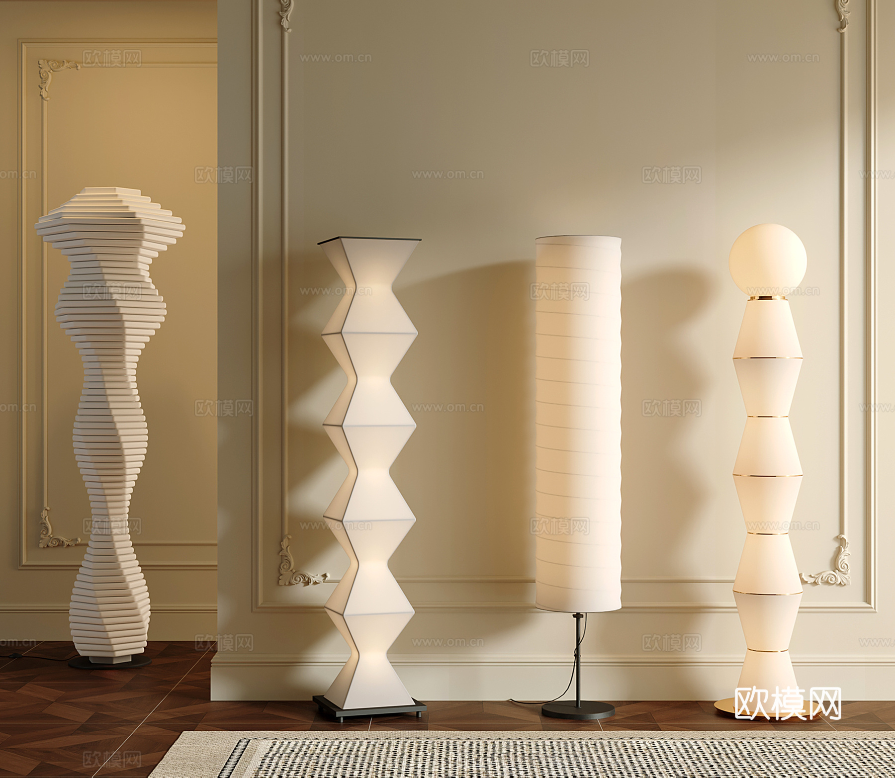 奶油风落地灯 现代落地灯 氛围灯 亚克力落地灯su模型