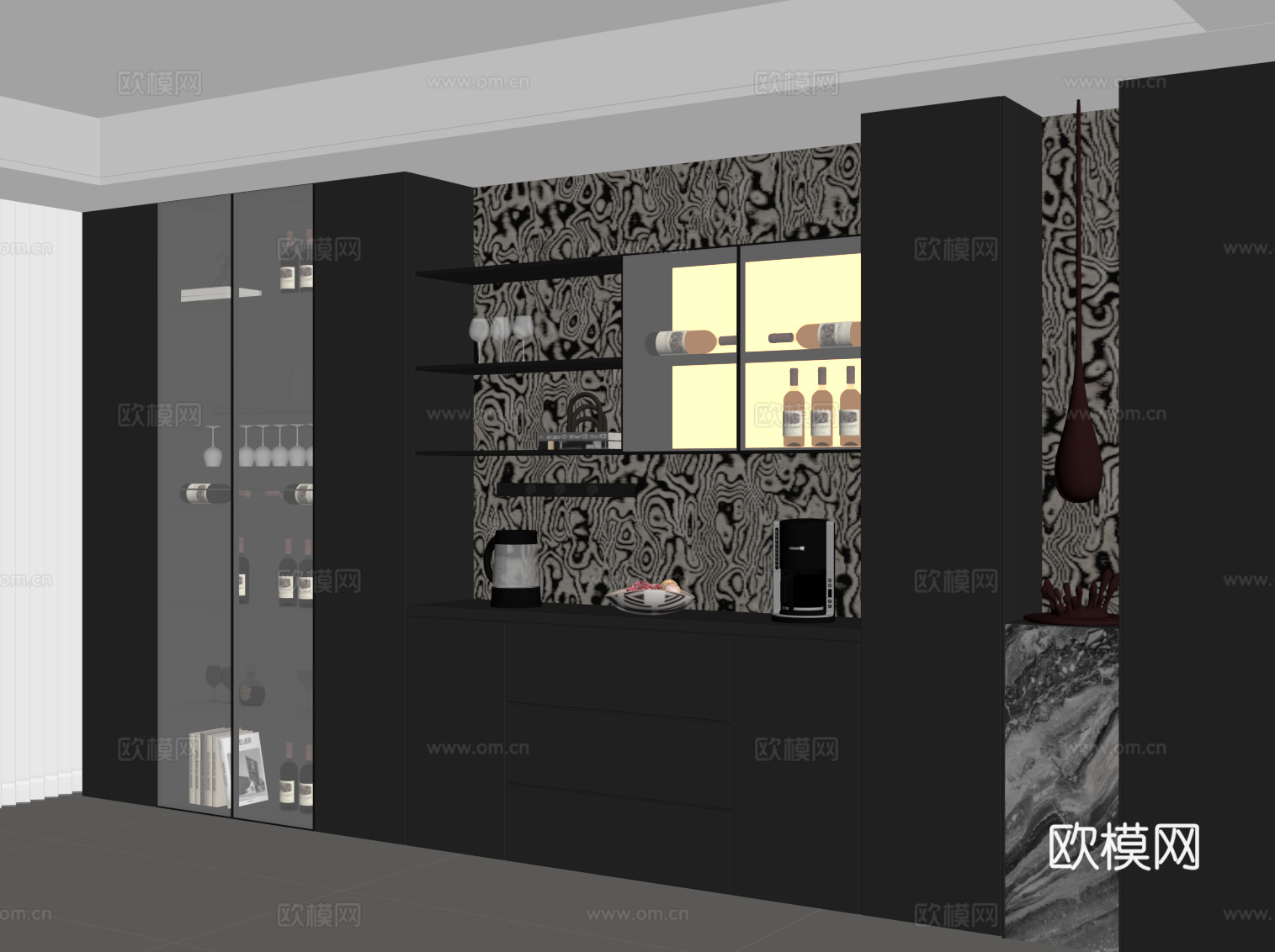 现代意式酒柜 餐边柜su模型