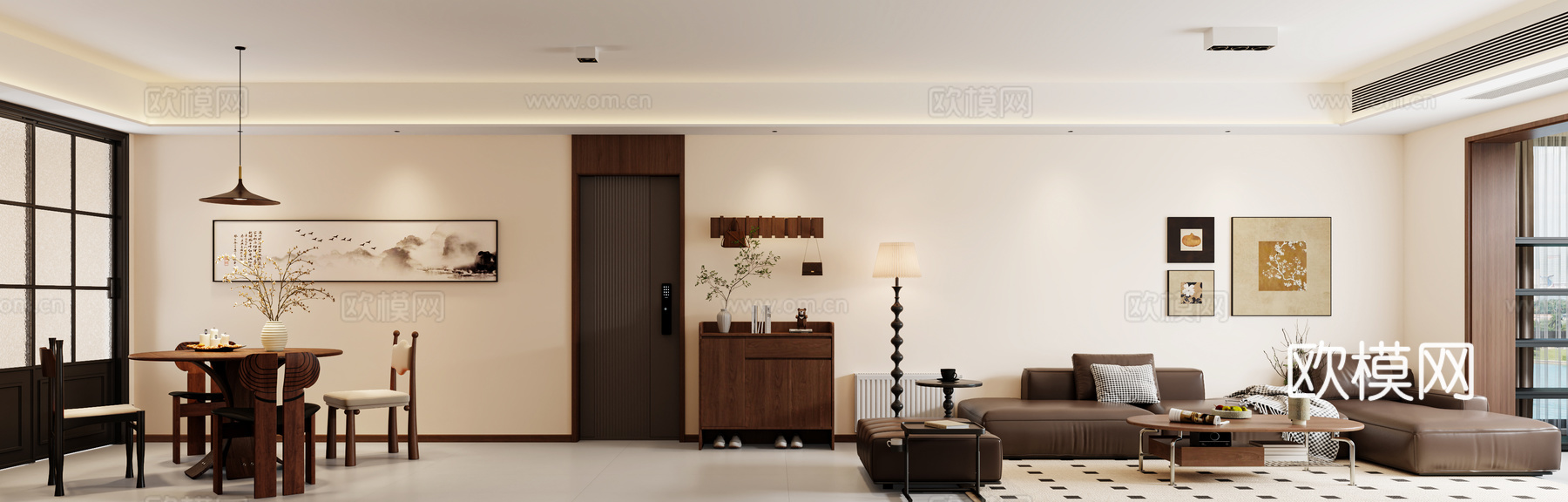 中古风客餐厅3d模型下载（渲染图2）