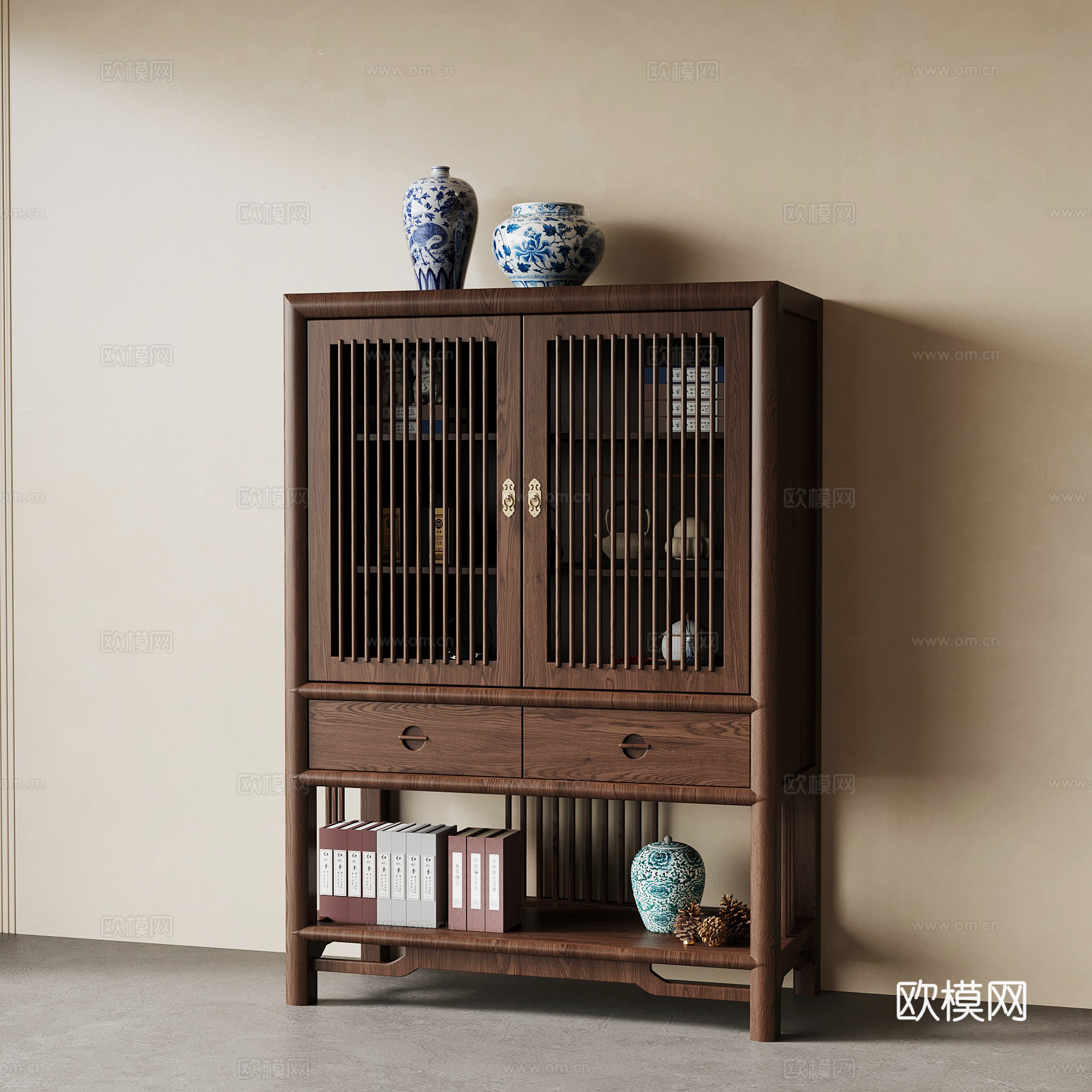 新中式博古架 置物柜su模型