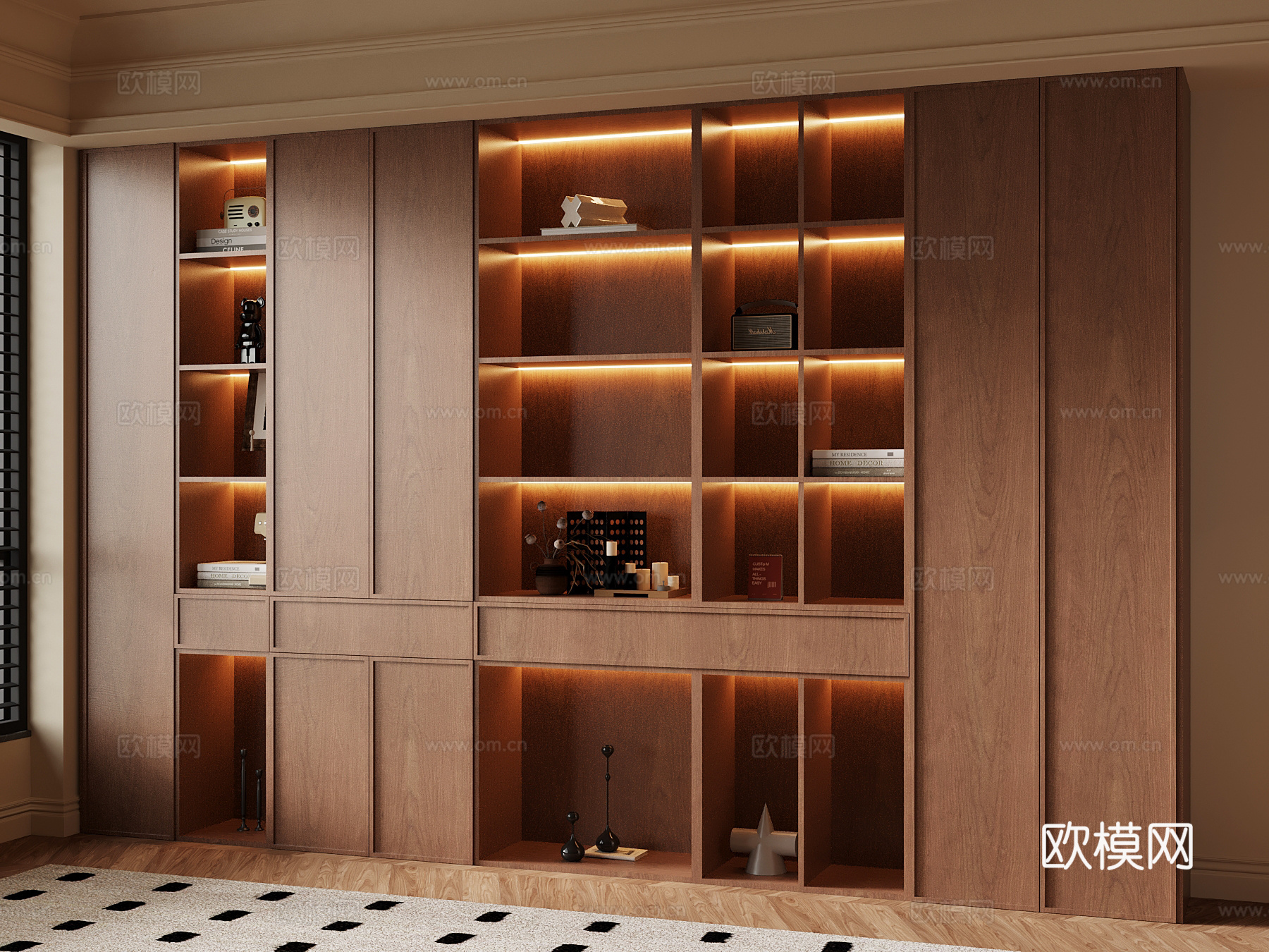 中古风书柜su模型