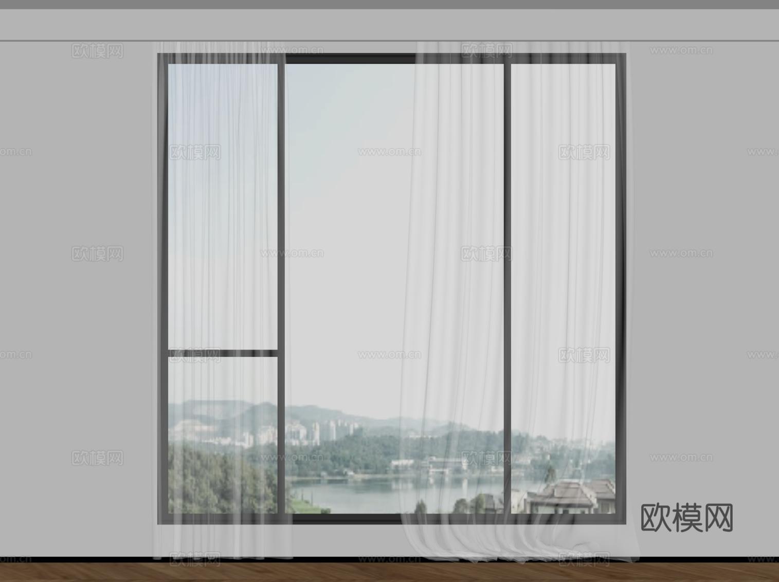 现代窗帘 纱帘su模型
