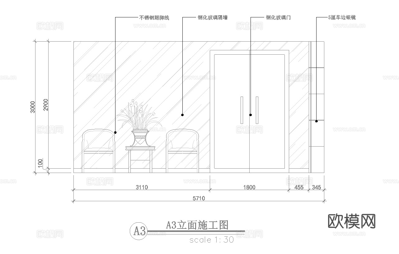 理发店 最新全套施工图设计cad施工图