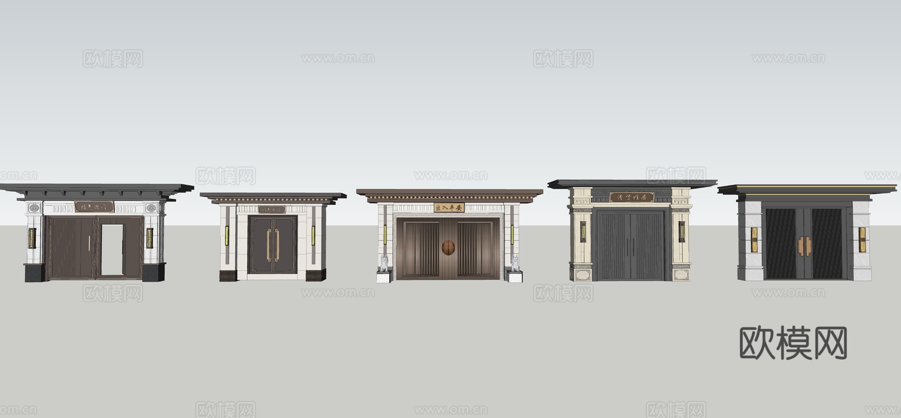 新中式别墅庭院大门su模型
