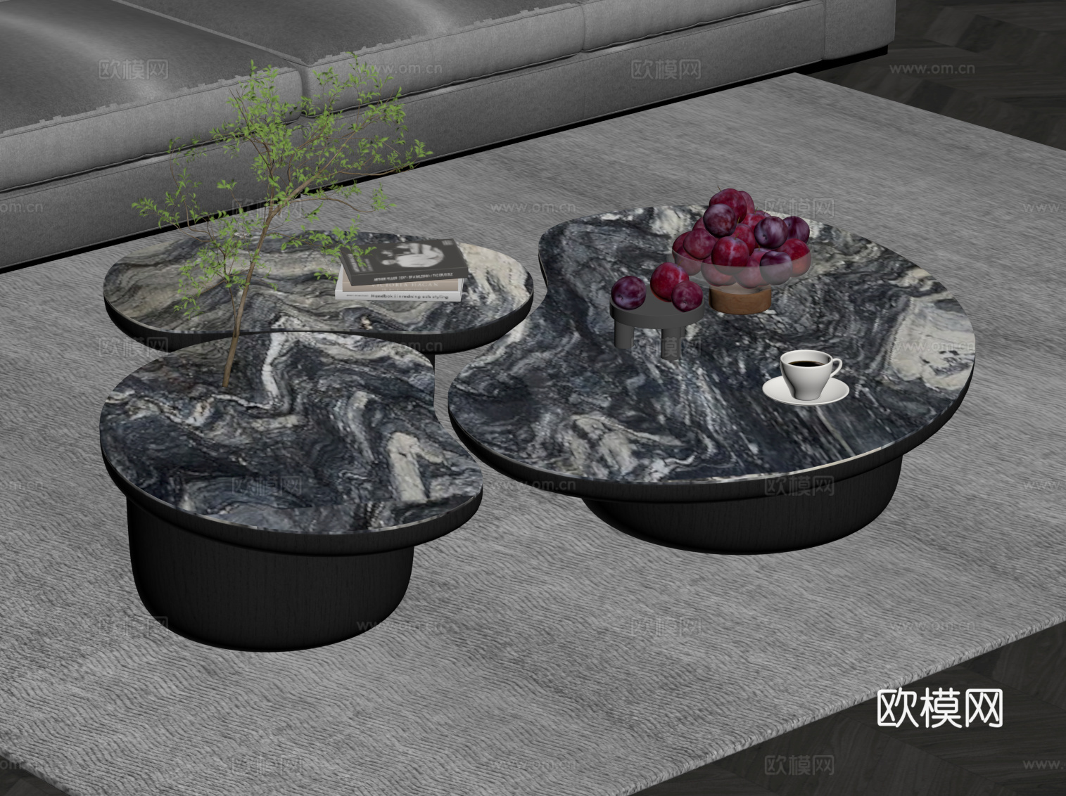 现代意式茶几 大理石茶几 组合茶几su模型