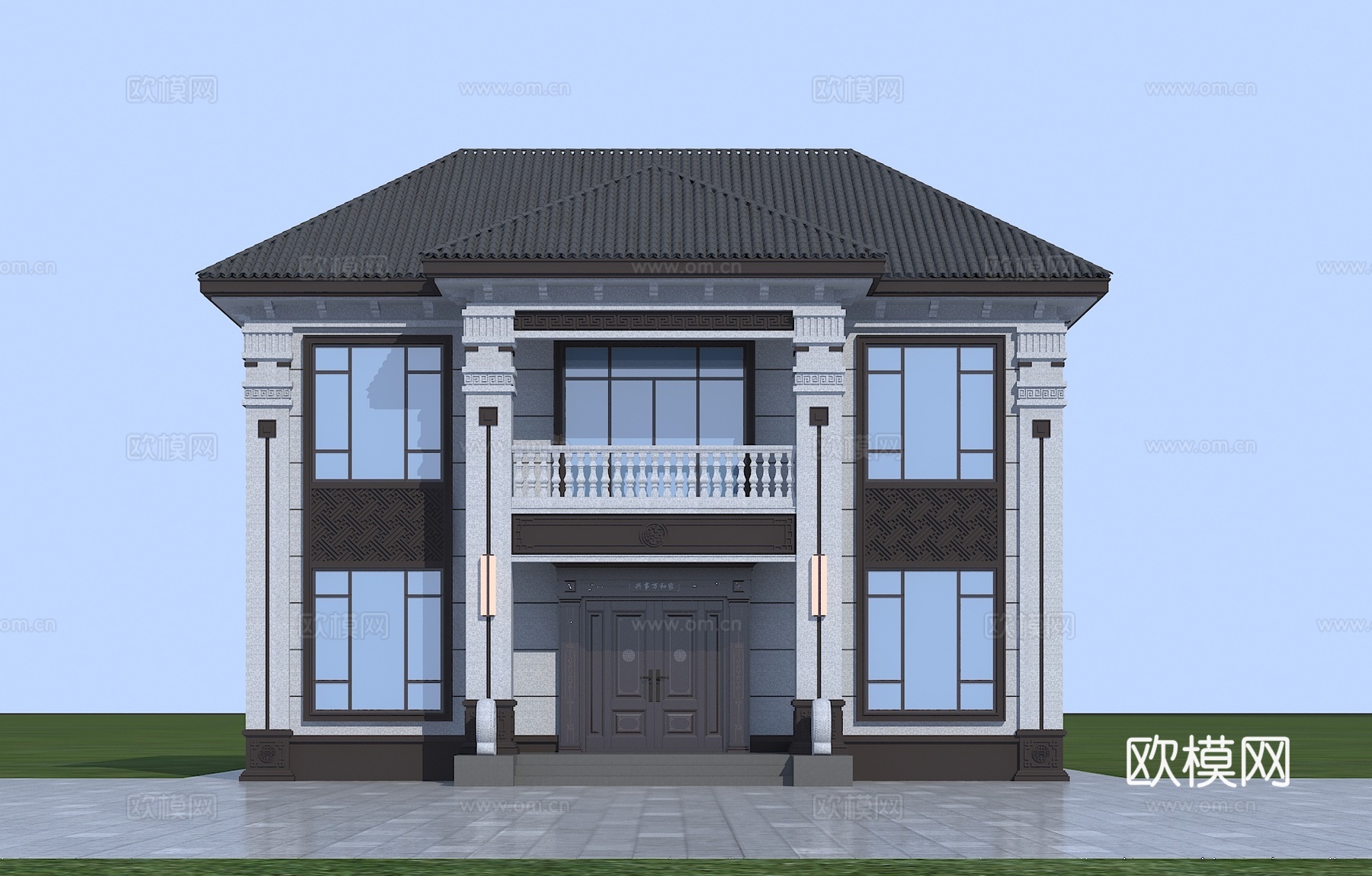 新中式独栋别墅 自建房别墅su模型