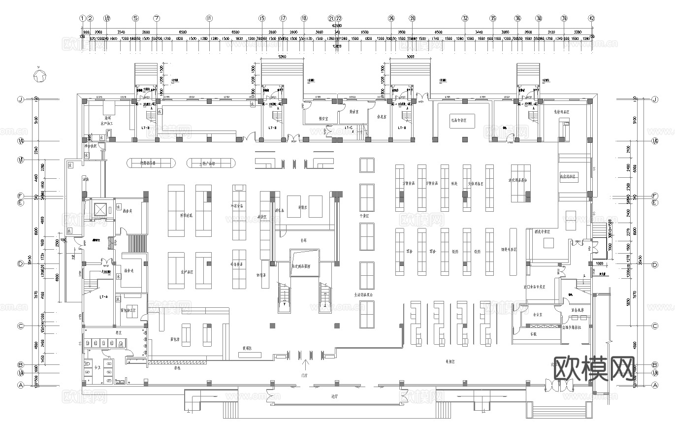 大型百货连锁超市 最新全套施工图设计cad施工图