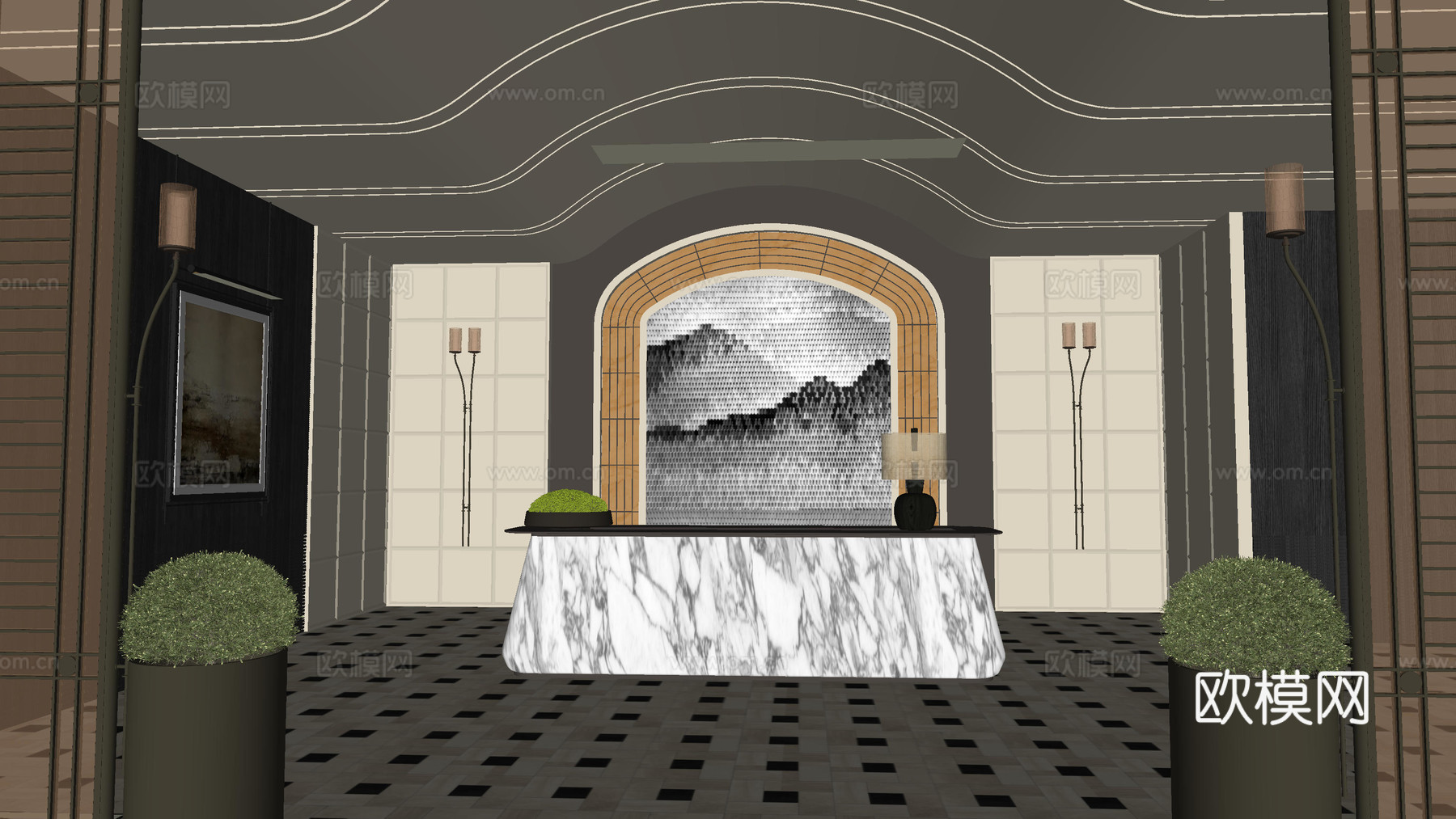 轻奢酒店大堂su模型