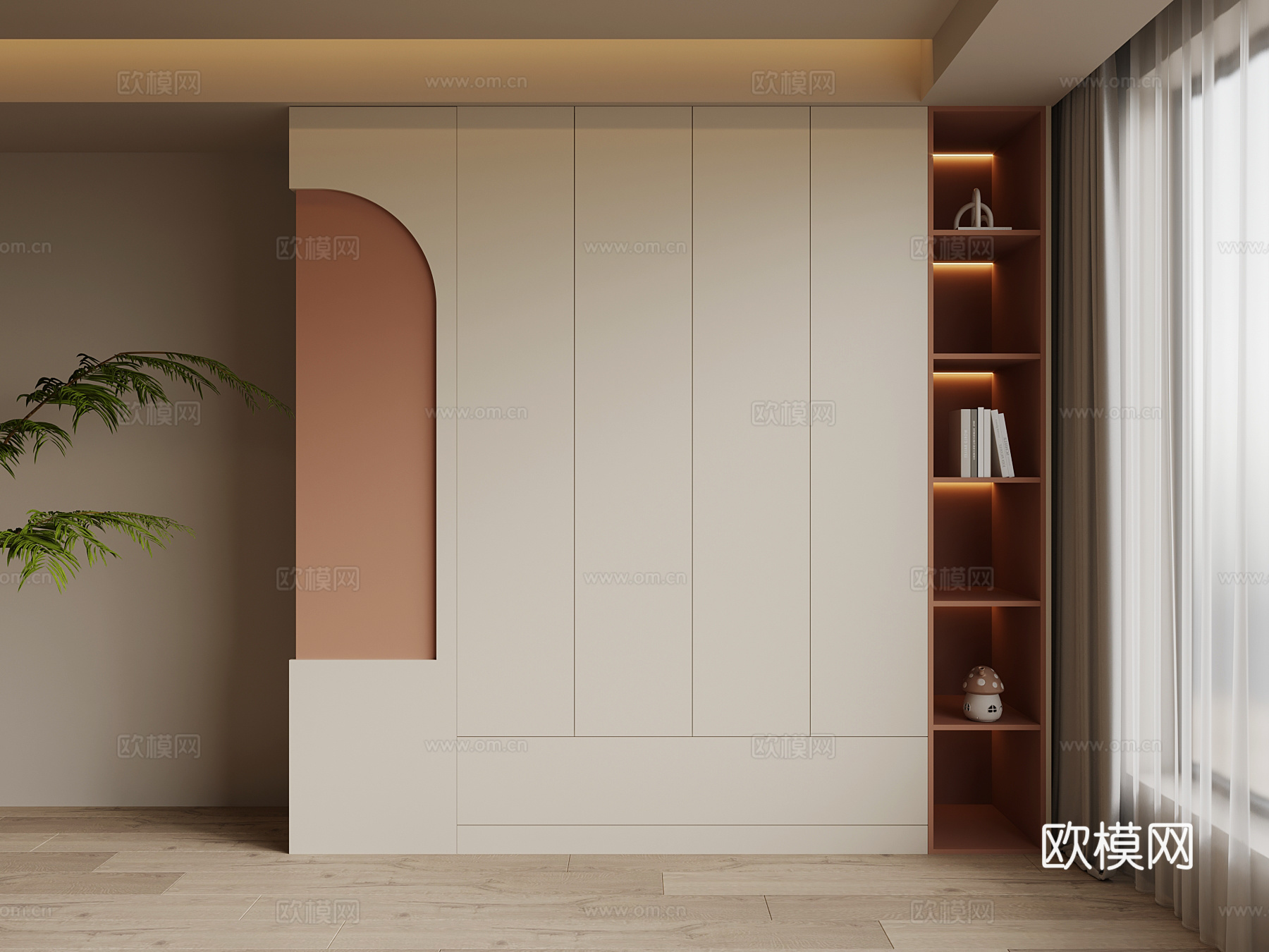 现代奶油风衣柜su模型