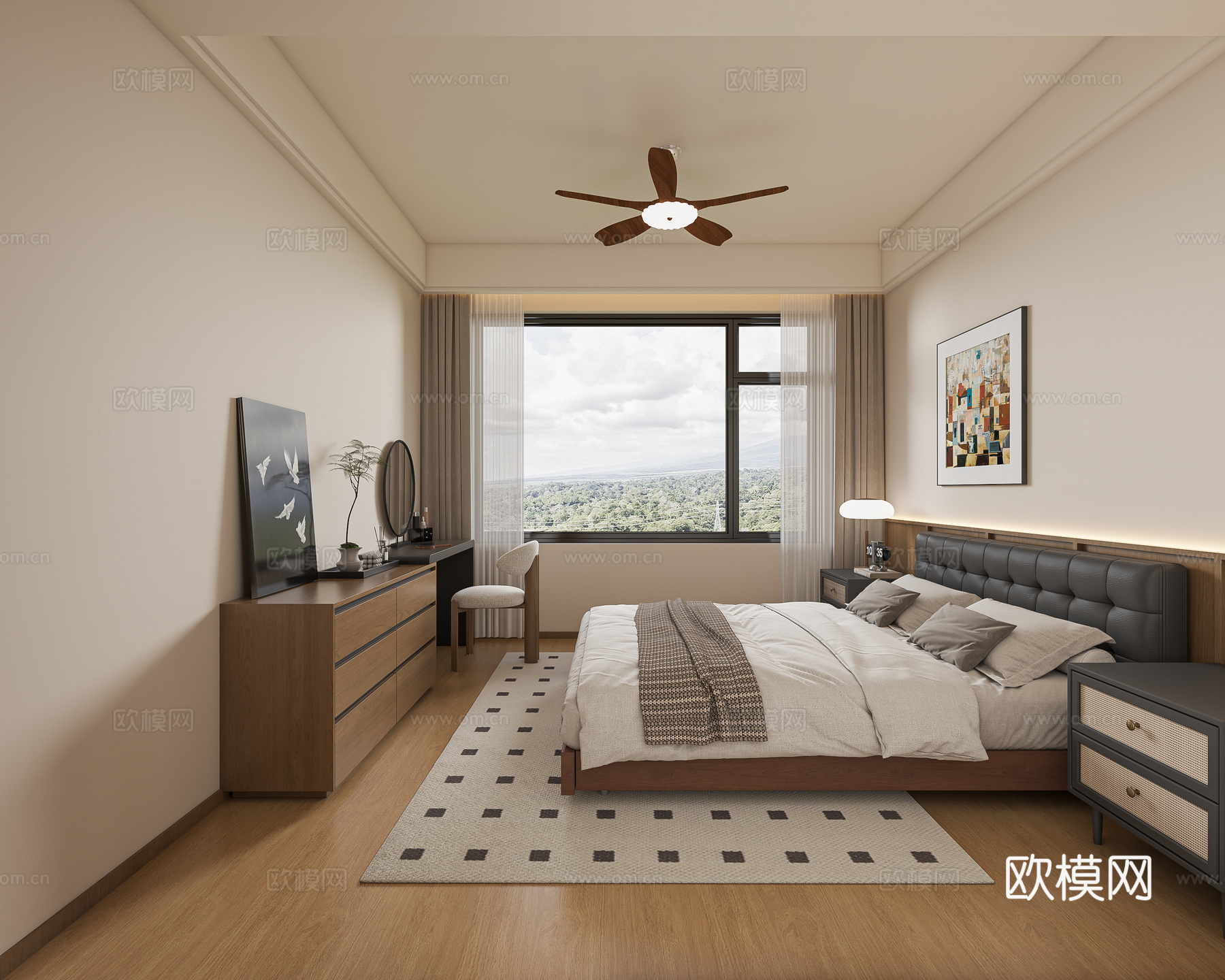 中古风简约卧室3d模型下载