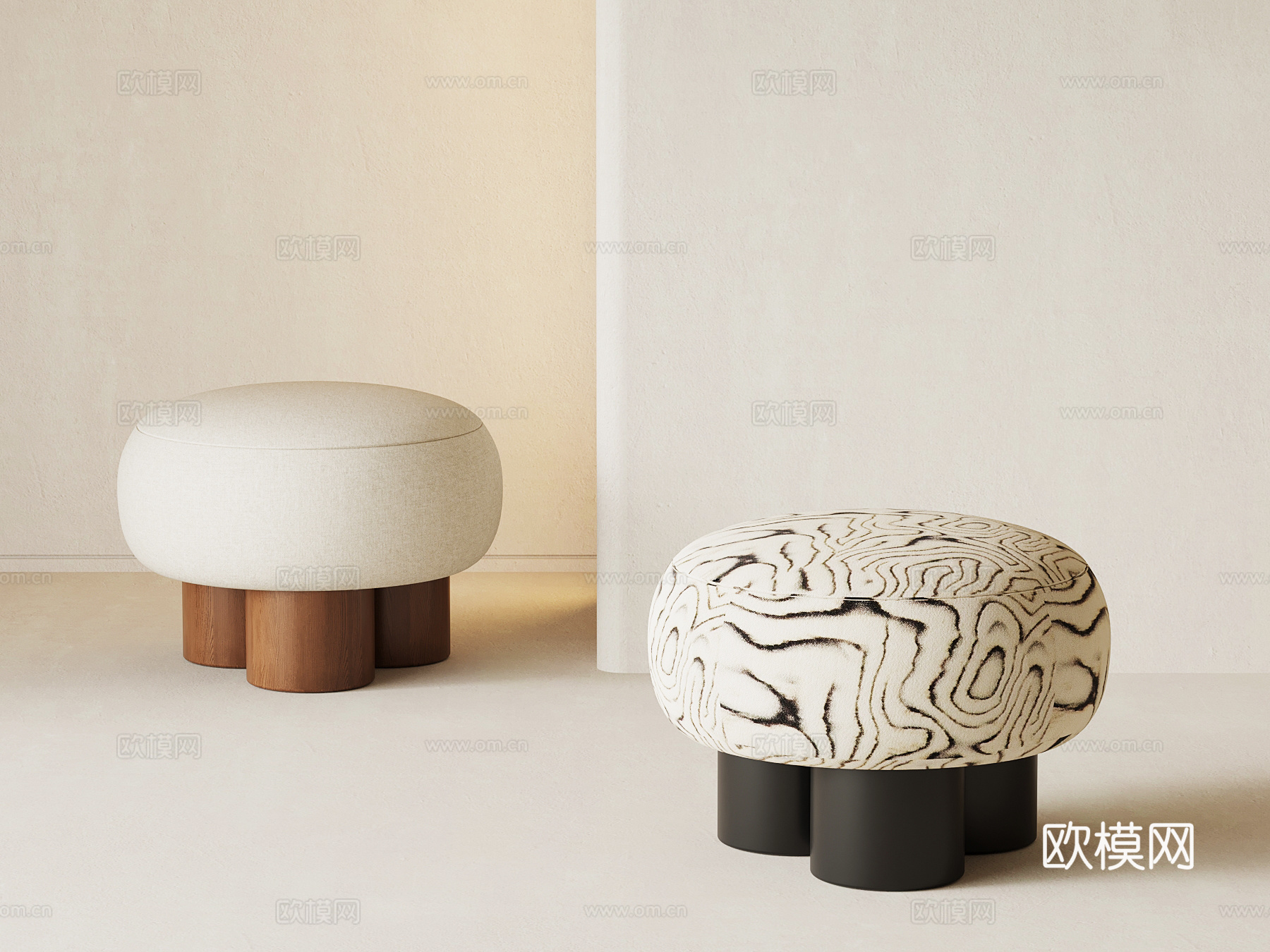 现代中古凳子 换鞋凳 沙发凳su模型