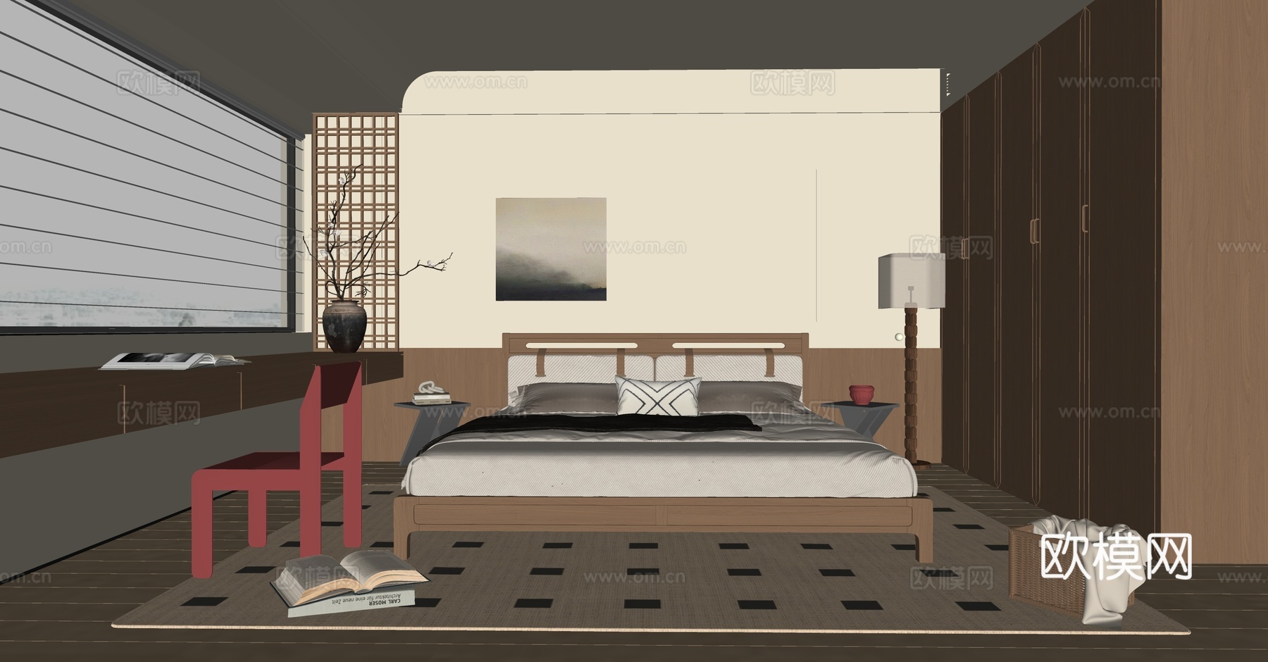 中古风卧室su模型