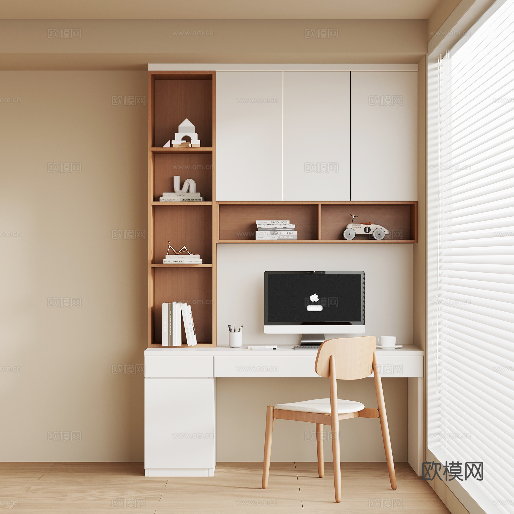 现代书桌椅 书柜su模型