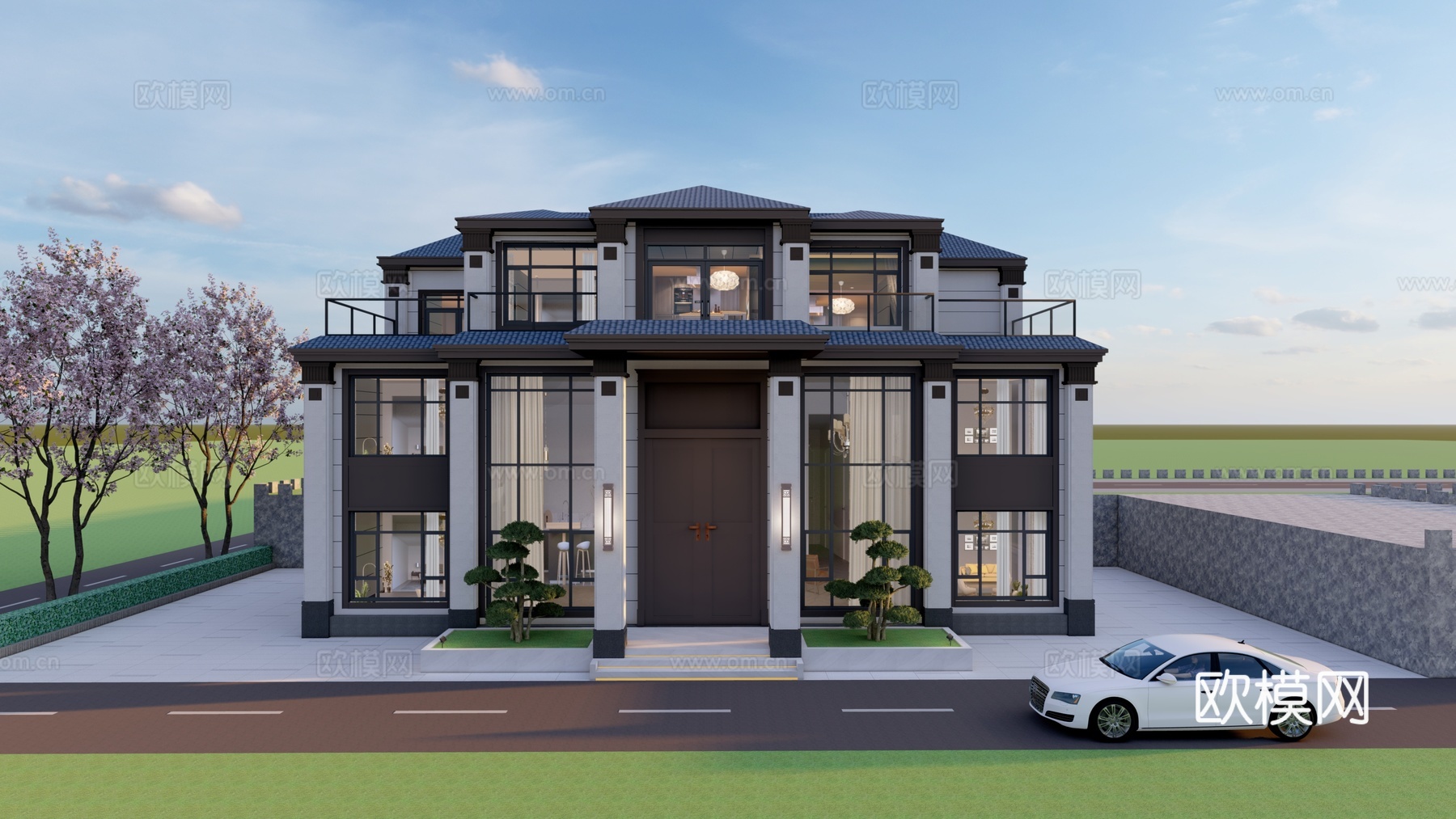 新中式独栋别墅su模型