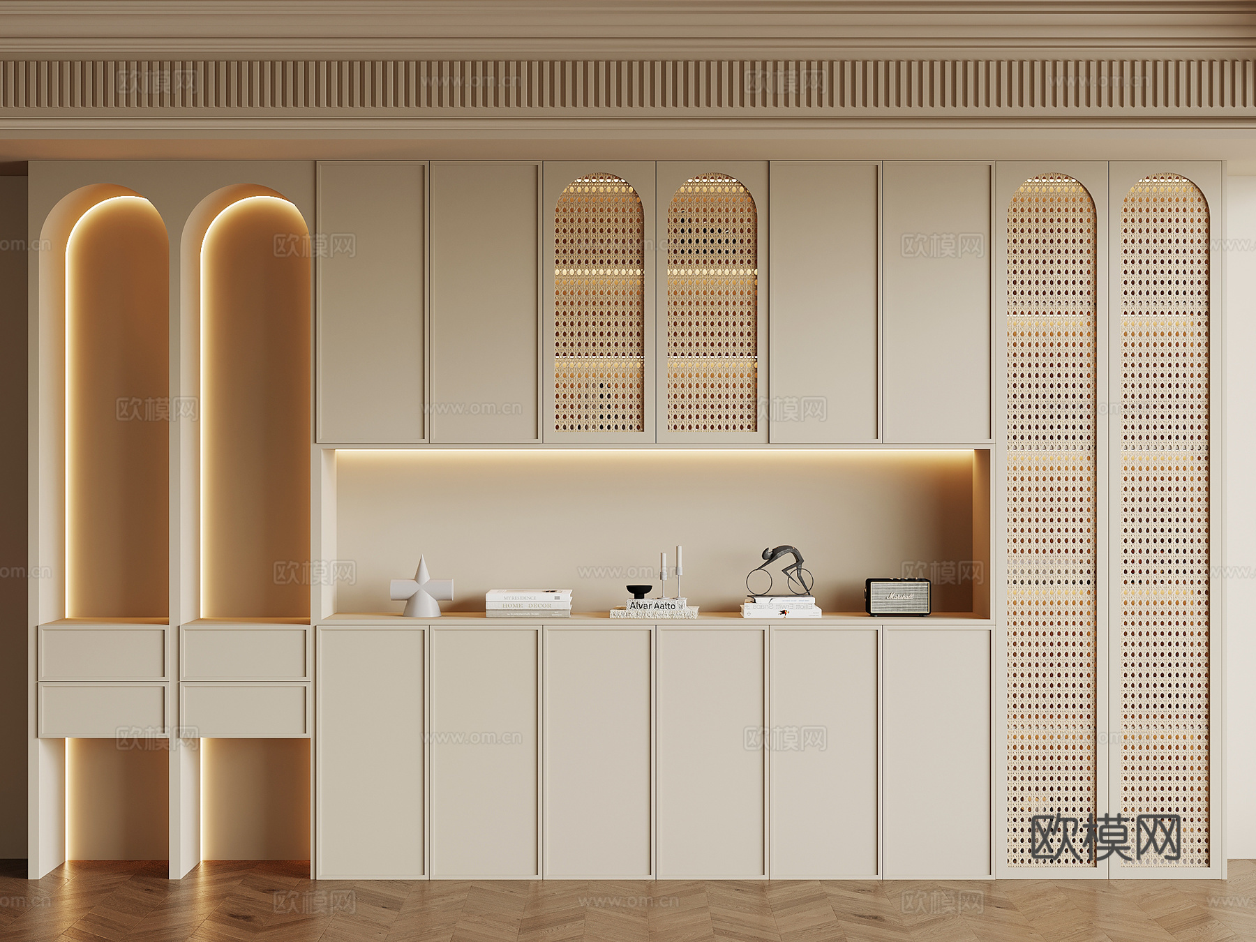 法式奶油风酒柜 餐边柜su模型