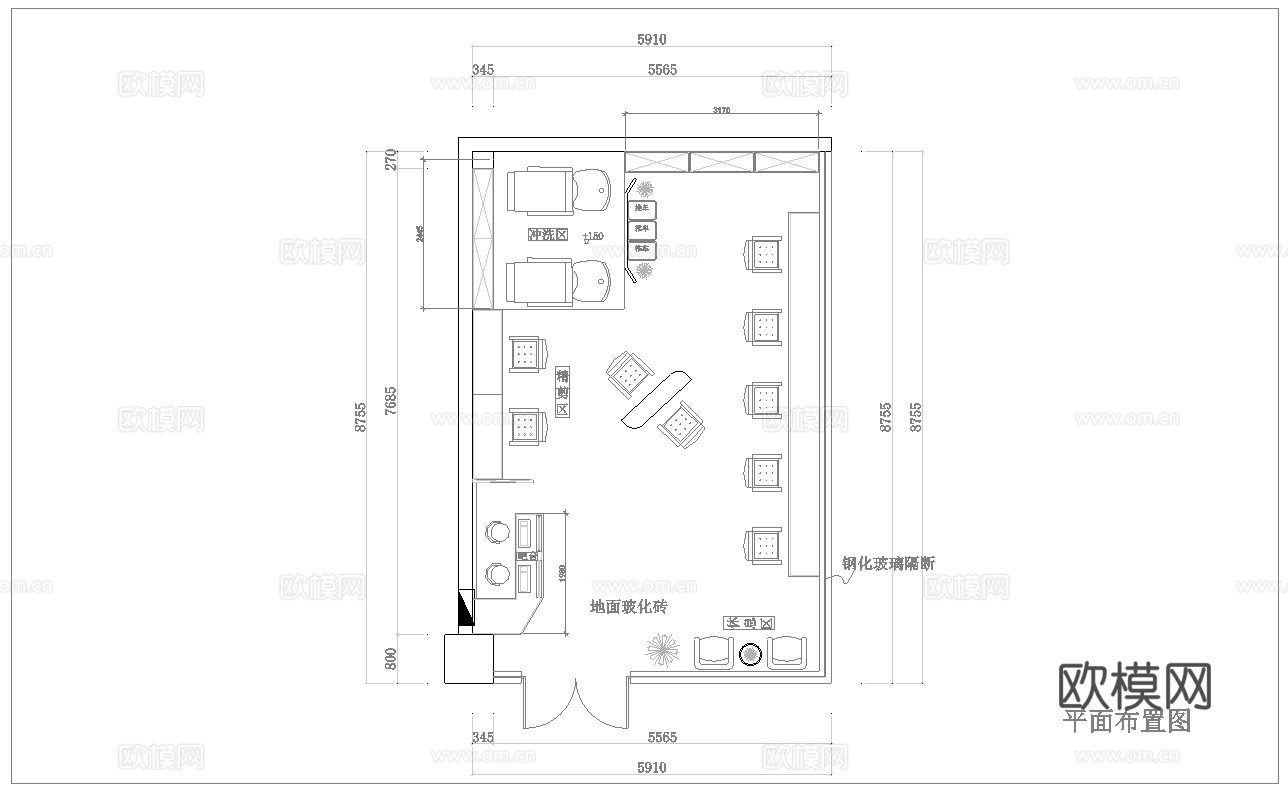 理发店 最新全套施工图设计cad施工图