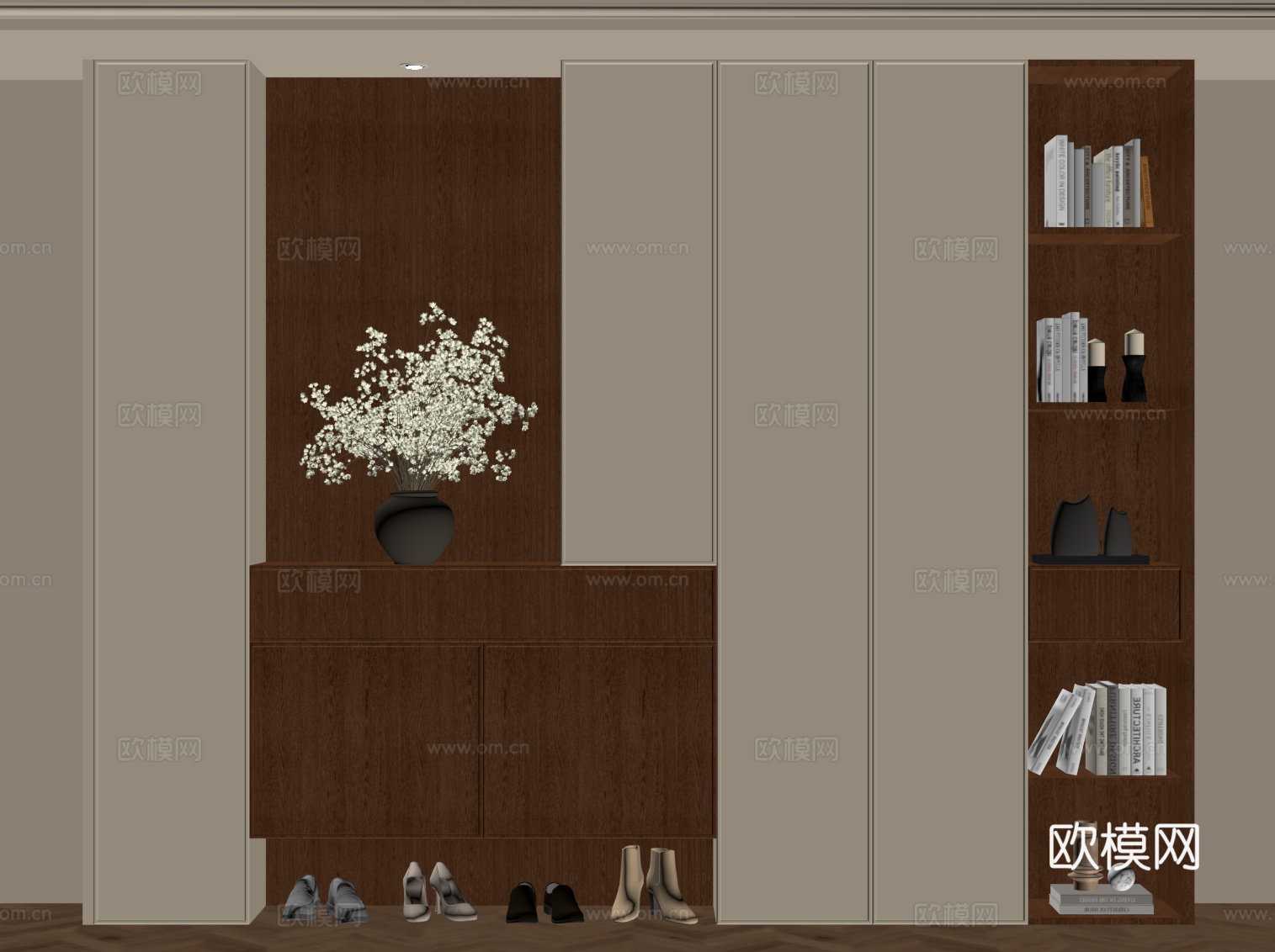 中古风玄关柜 鞋柜 边柜su模型