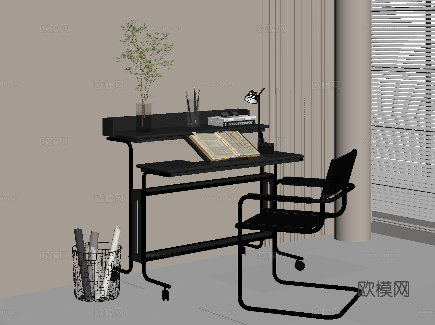 现代意式书桌椅su模型