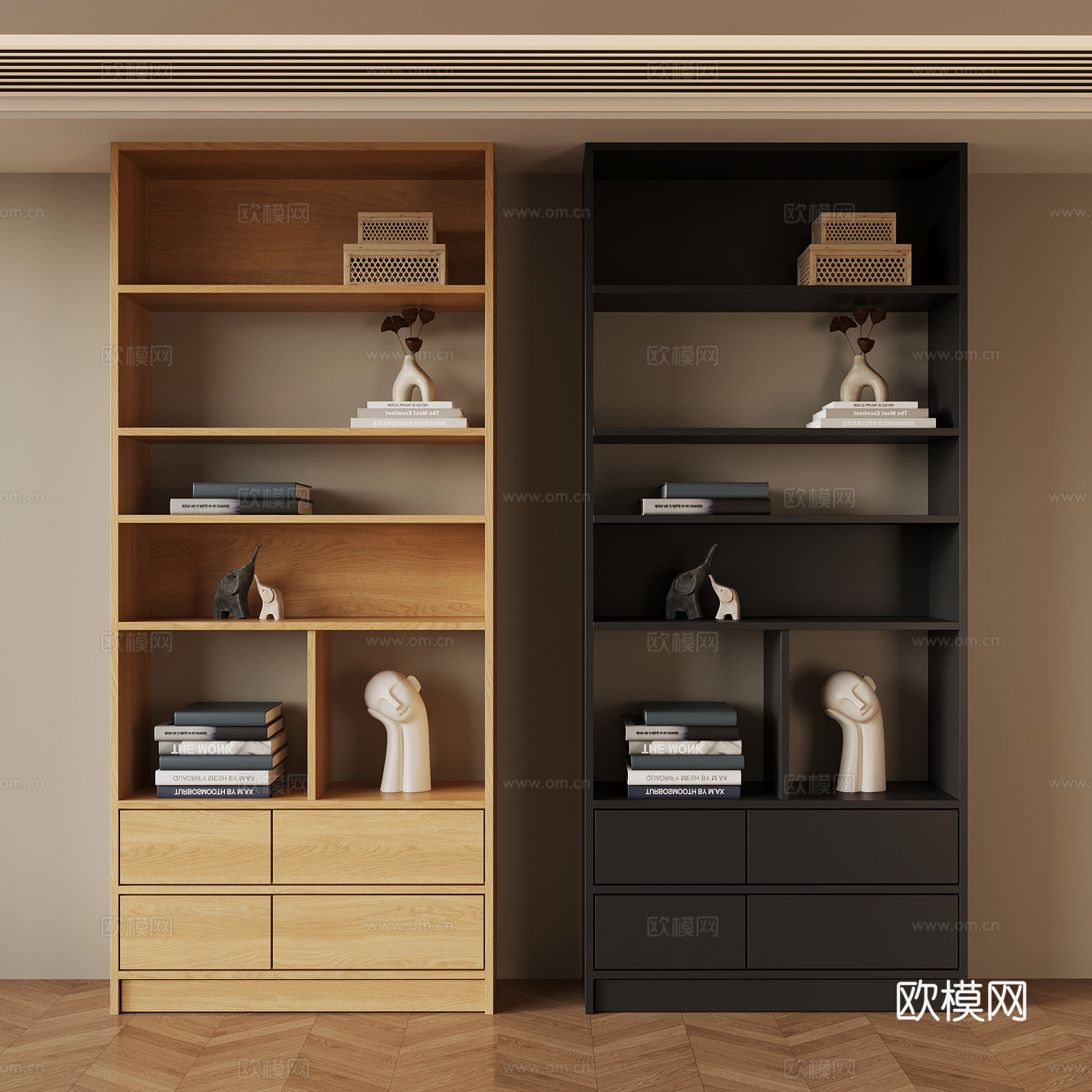 现代书柜 书架su模型